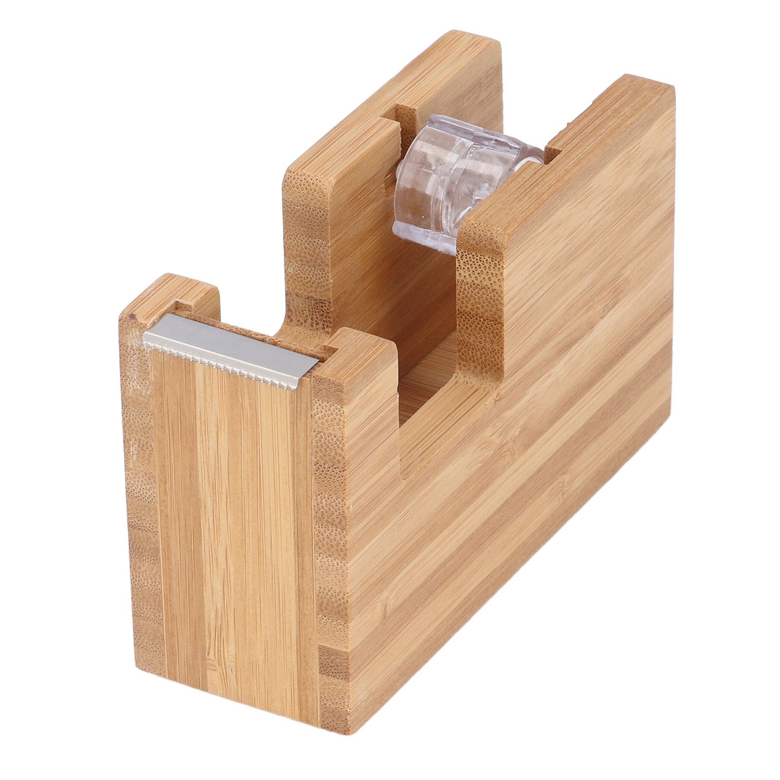 Desktop Tape Dispenser Bamboo Wood Tape Cutter Holder Adhesive Roll Base view 4