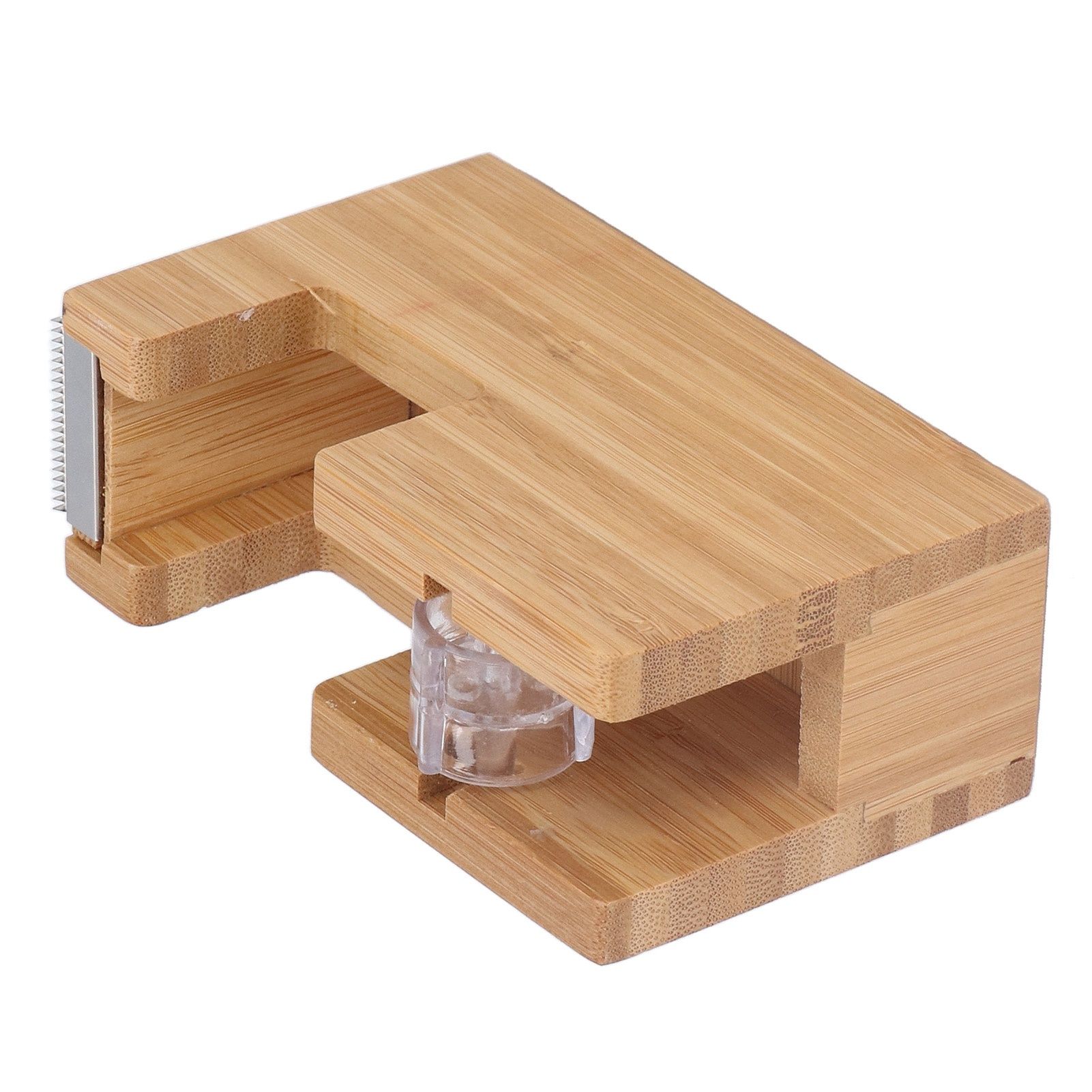 Desktop Tape Dispenser Bamboo Wood Tape Cutter Holder Adhesive Roll Base view 5