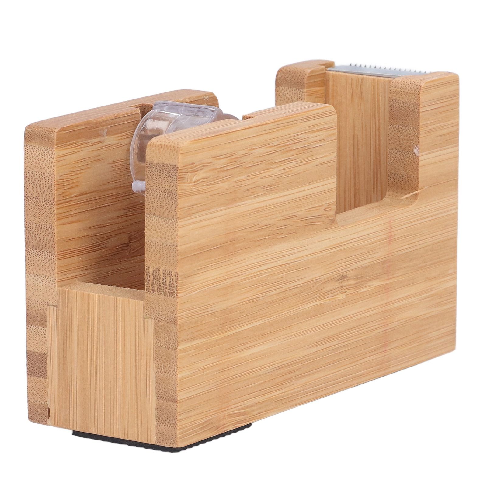 Desktop Tape Dispenser Bamboo Wood Tape Cutter Holder Adhesive Roll Base view 7