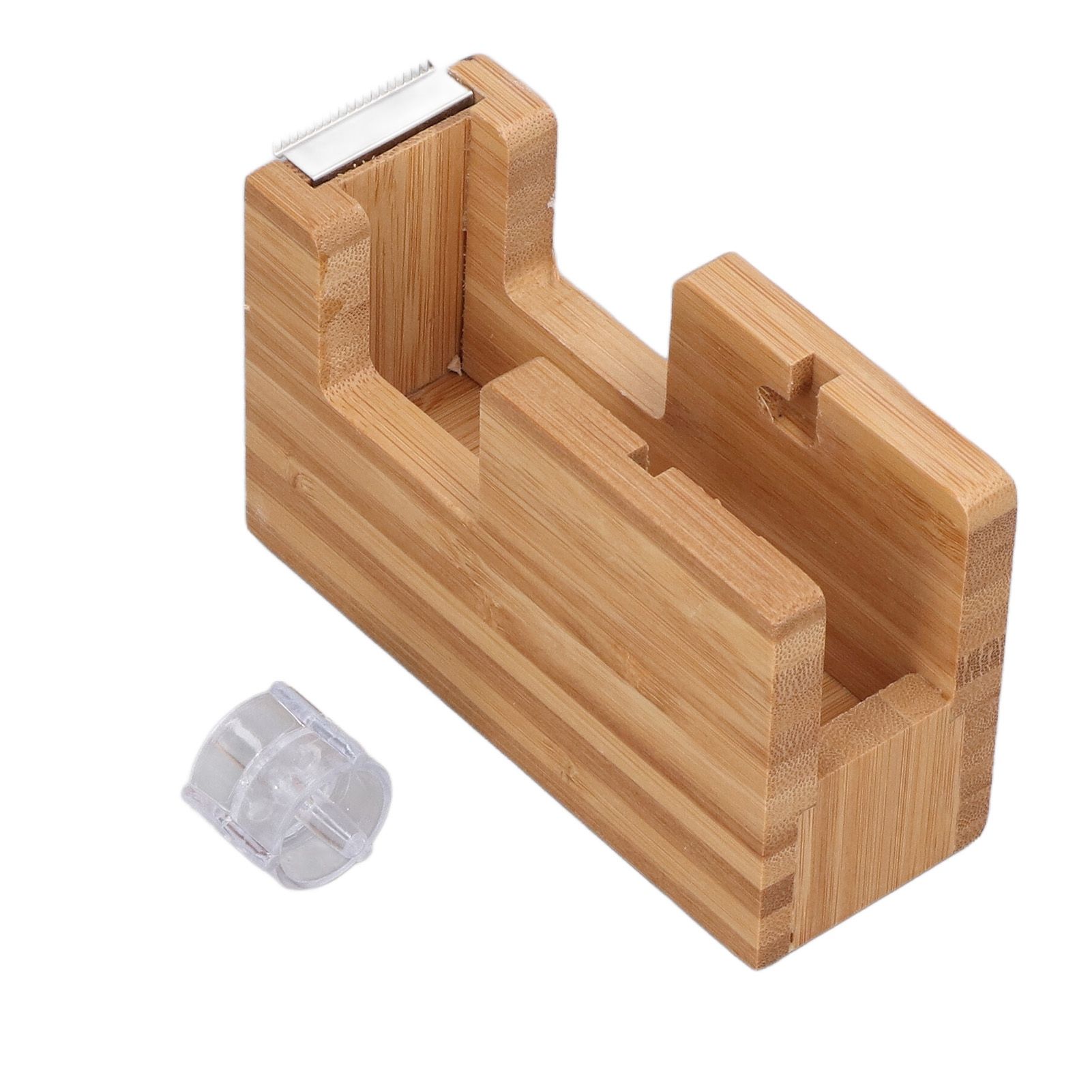 Desktop Tape Dispenser Bamboo Wood Tape Cutter Holder Adhesive Roll Base view 9