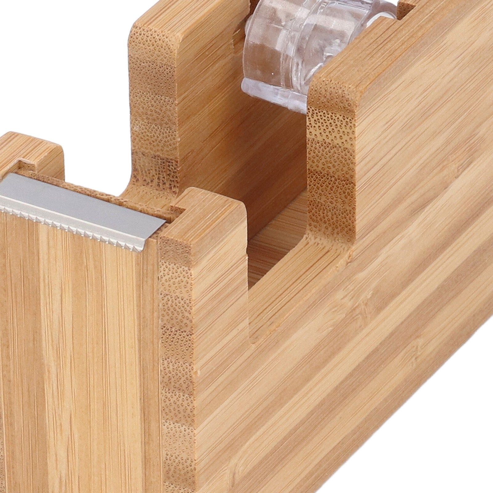 Desktop Tape Dispenser Bamboo Wood Tape Cutter Holder Adhesive Roll Base view 14