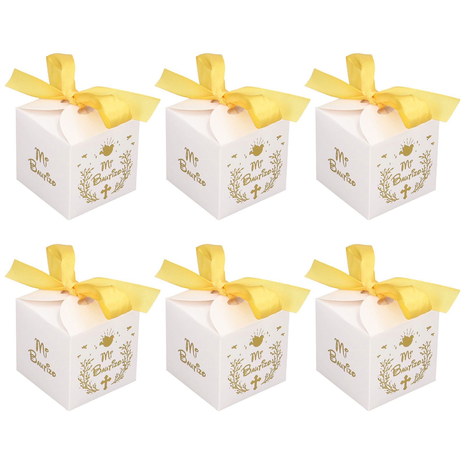 50pcs Party Favor Boxes Paper Material Mi Bautizo Pattern Equipped Gold Ribbon view 2