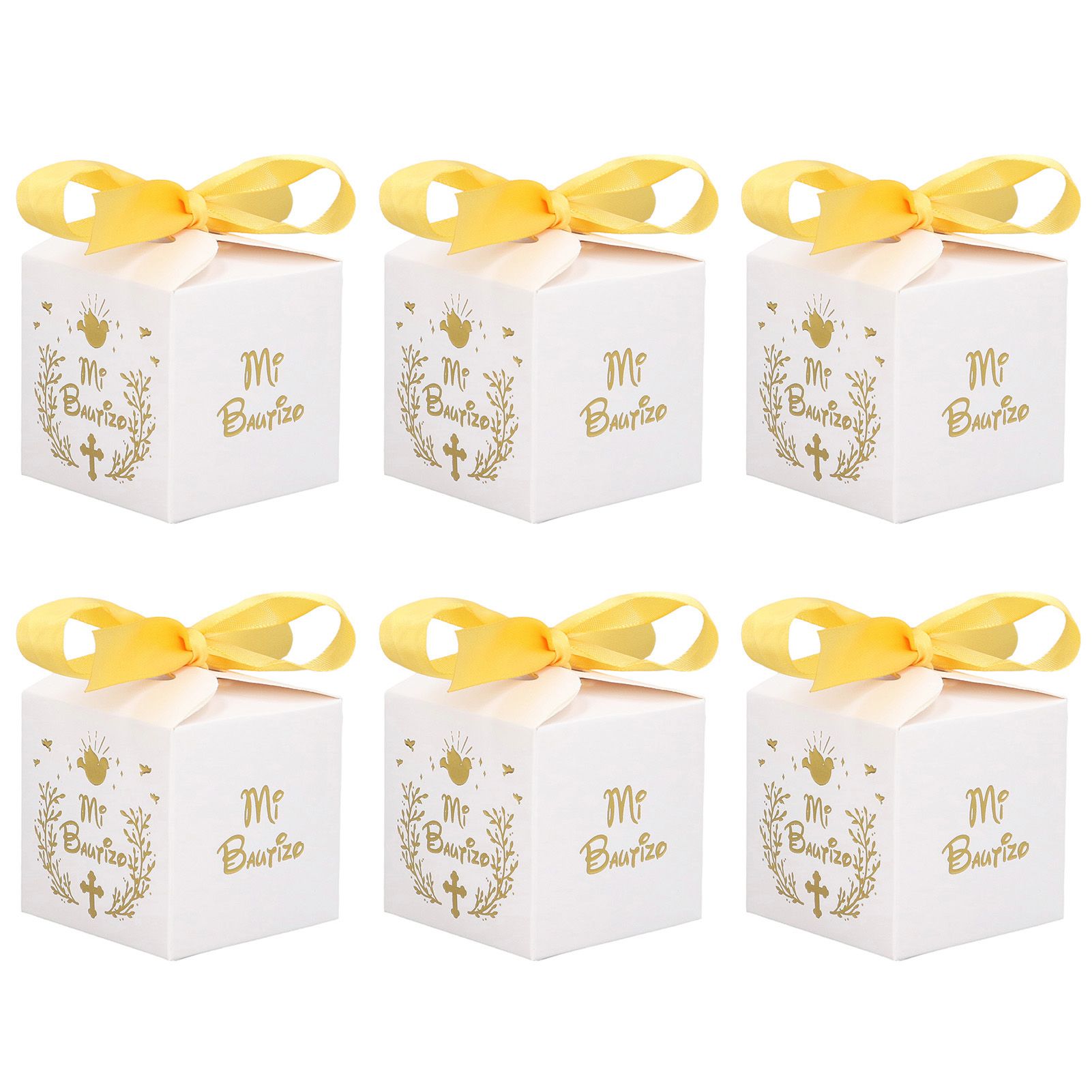 50pcs Party Favor Boxes Paper Material Mi Bautizo Pattern Equipped Gold Ribbon view 3
