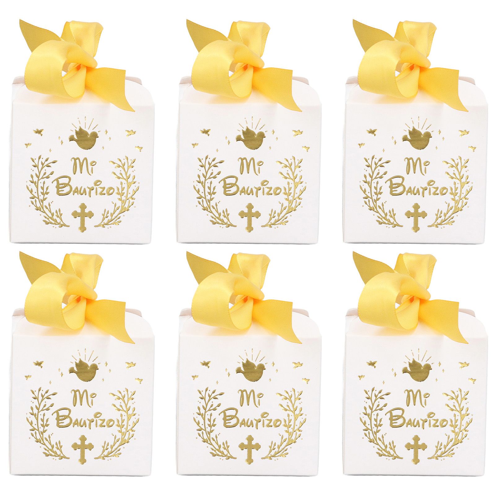 50pcs Party Favor Boxes Paper Material Mi Bautizo Pattern Equipped Gold Ribbon view 4