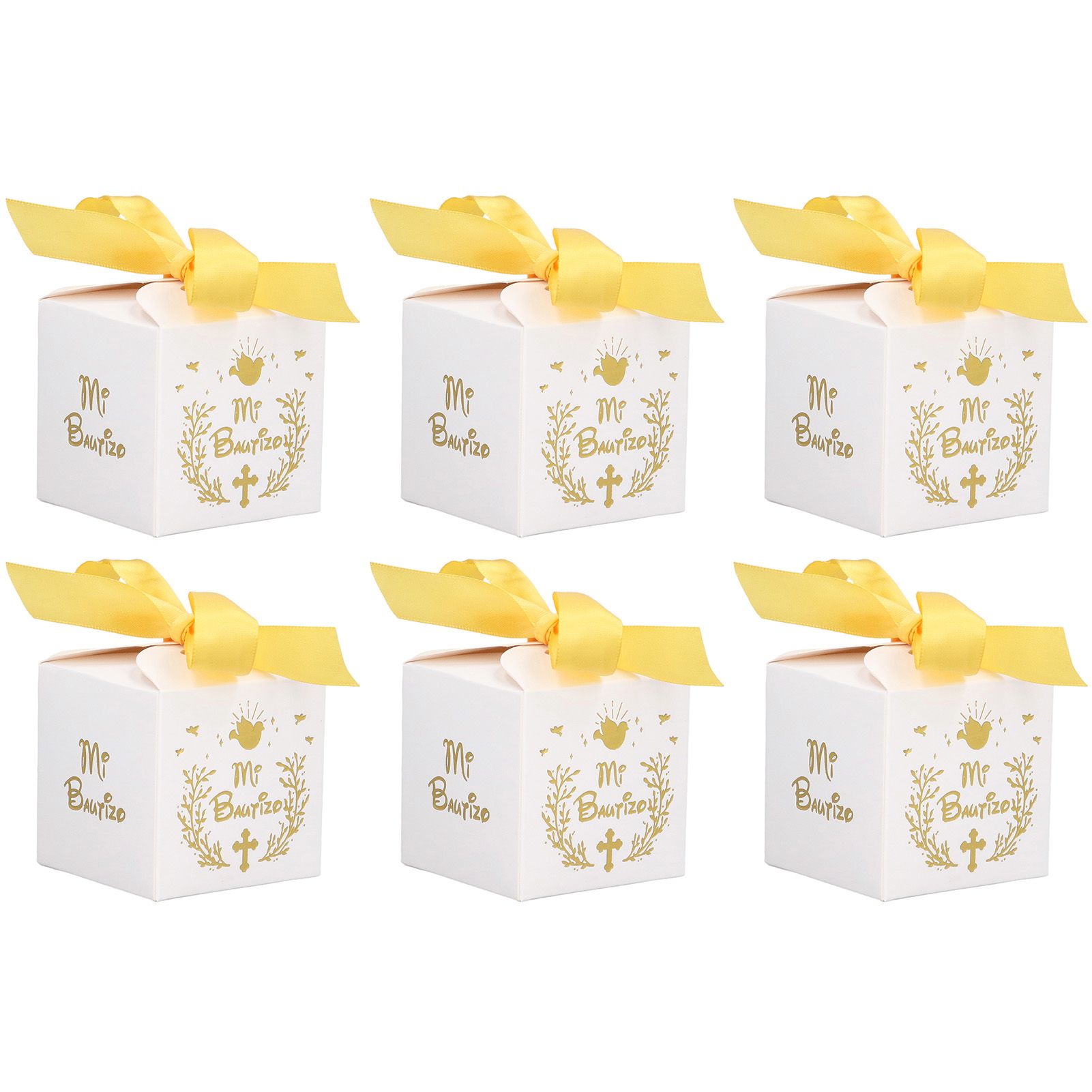 50pcs Party Favor Boxes Paper Material Mi Bautizo Pattern Equipped Gold Ribbon view 5