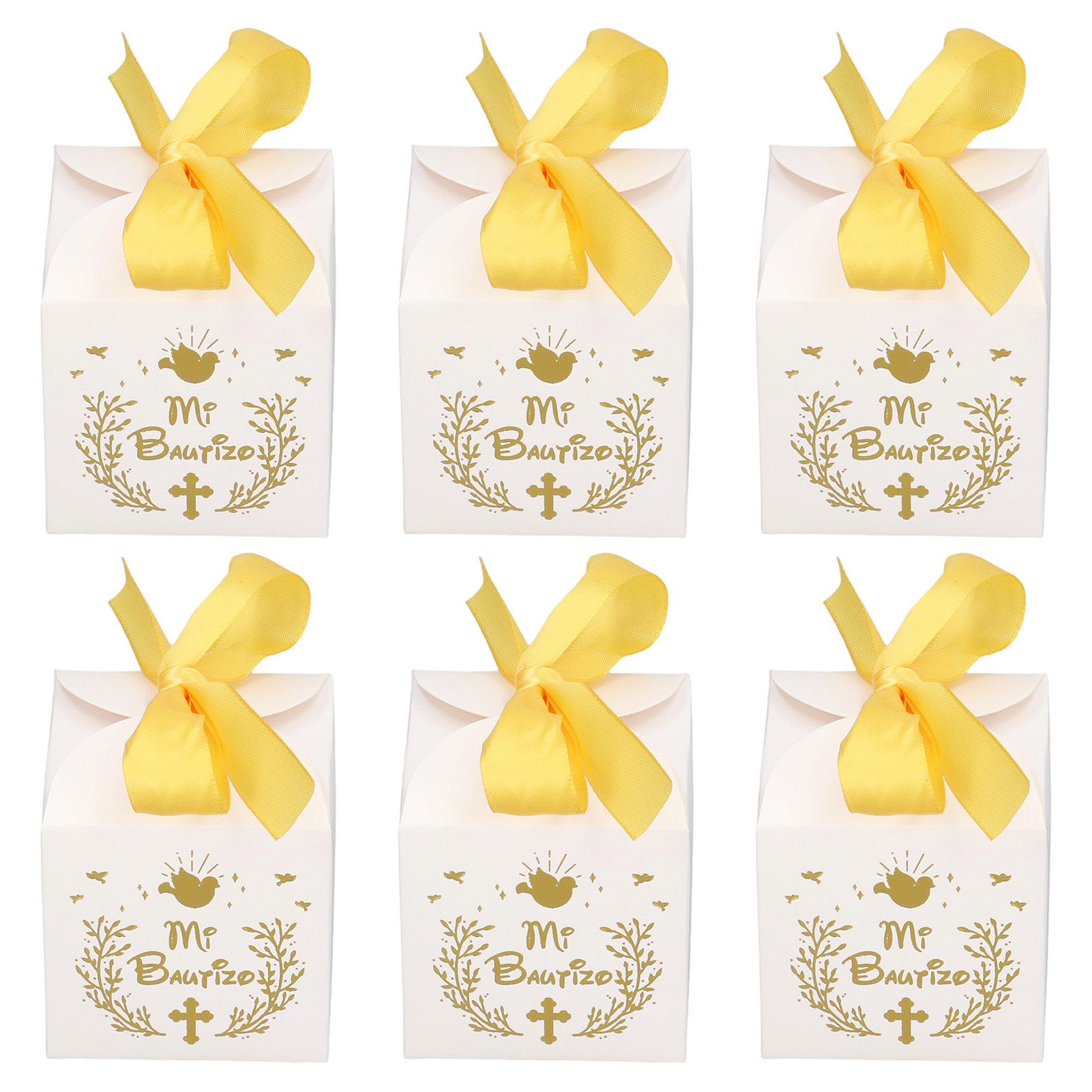 50pcs Party Favor Boxes Paper Material Mi Bautizo Pattern Equipped Gold Ribbon view 6
