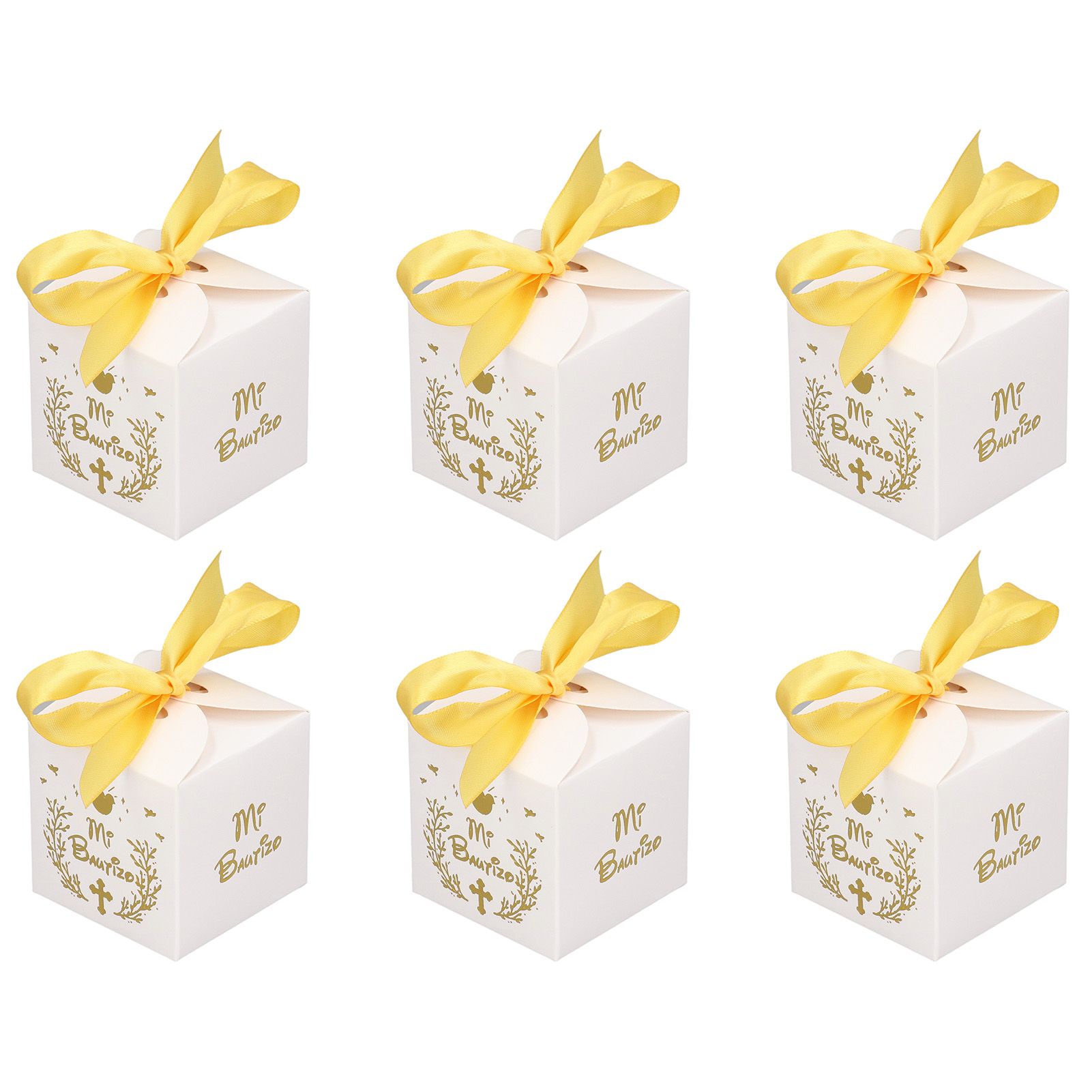50pcs Party Favor Boxes Paper Material Mi Bautizo Pattern Equipped Gold Ribbon view 7