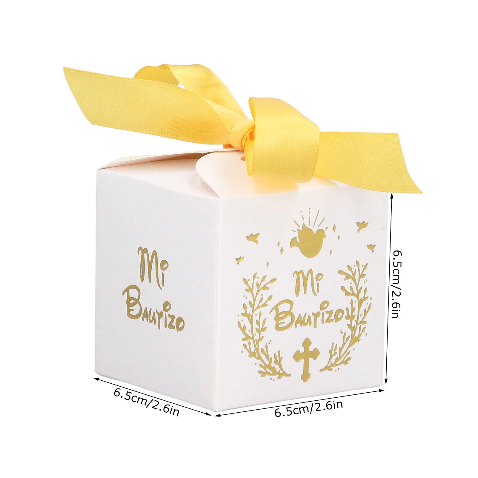 50pcs Party Favor Boxes Paper Material Mi Bautizo Pattern Equipped Gold Ribbon view 13