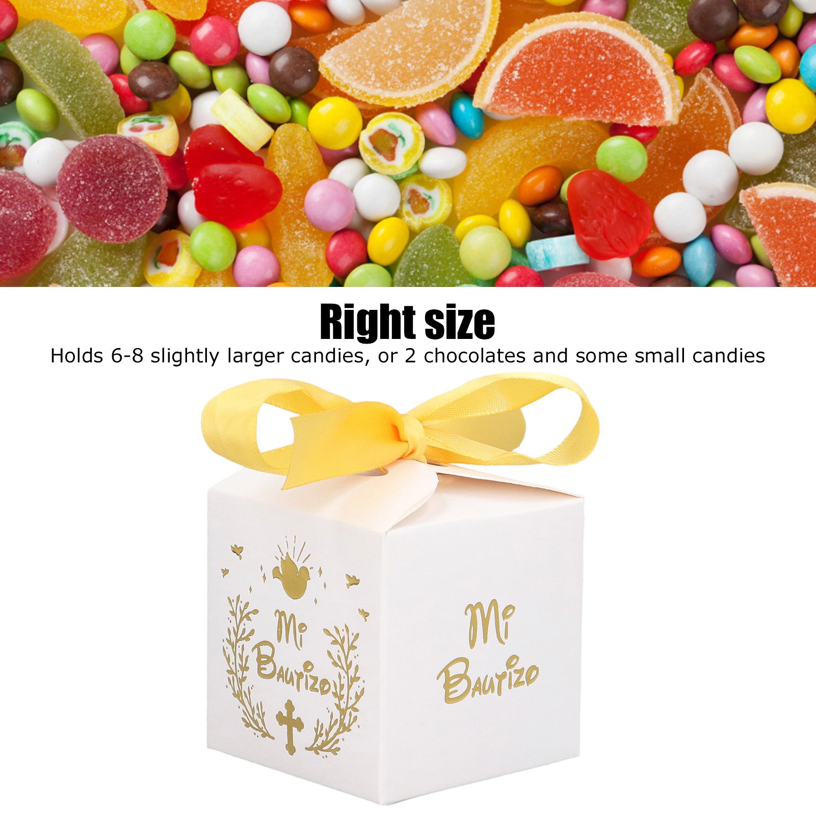 50pcs Party Favor Boxes Paper Material Mi Bautizo Pattern Equipped Gold Ribbon view 14
