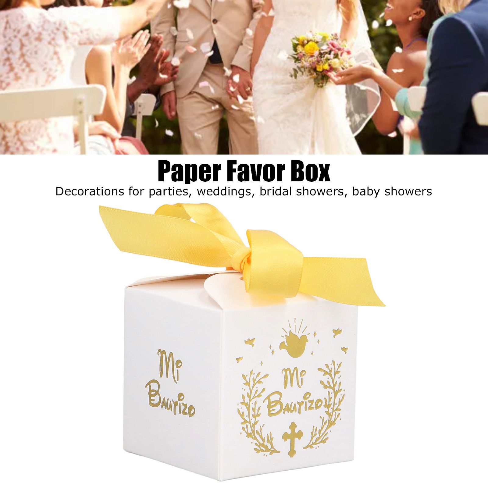 50pcs Party Favor Boxes Paper Material Mi Bautizo Pattern Equipped Gold Ribbon view 15