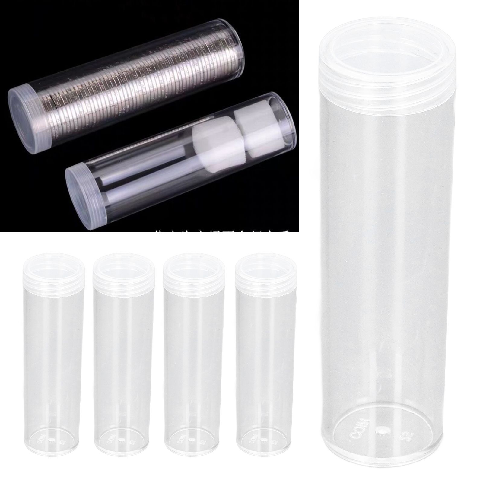 Round Clear Coin Tube Plastic Coin Storage Tubes with Cushion Sponge for 25mm view 11