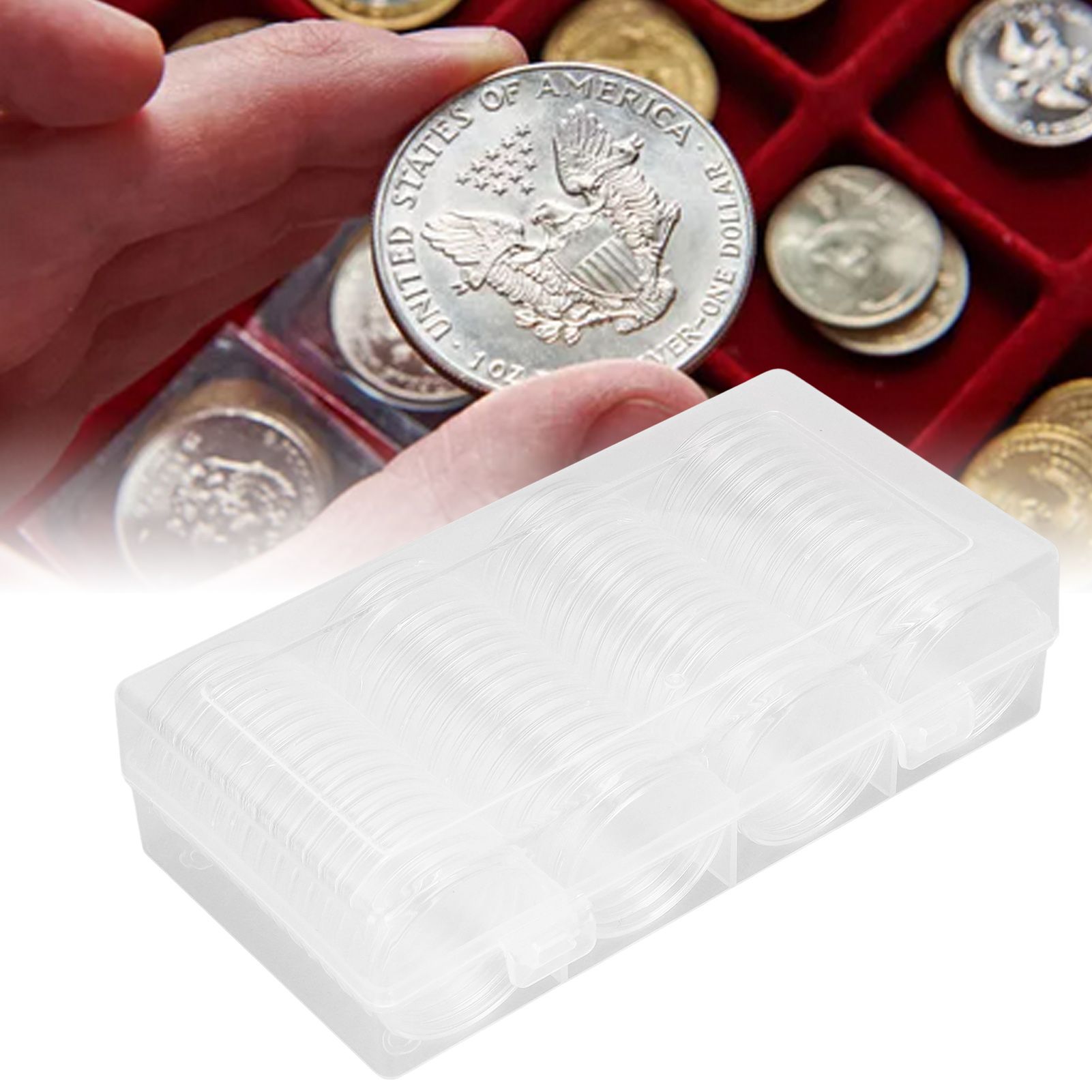 Clear Coin Storage Box 60 Pieces 41mm Coin Capsules Coin Collection Container view 12