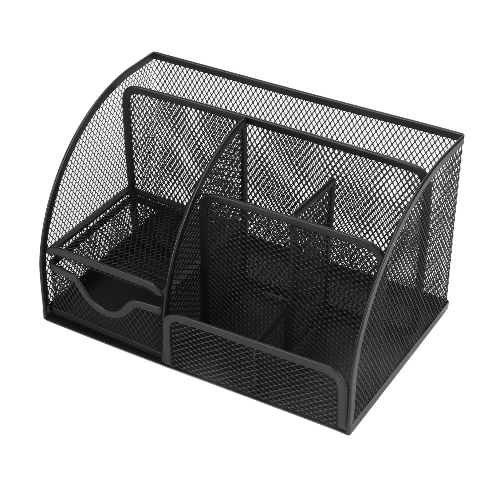 Desktop Mesh Pen Storage Holder 7 Compartments Multifunction Black for Home view 2