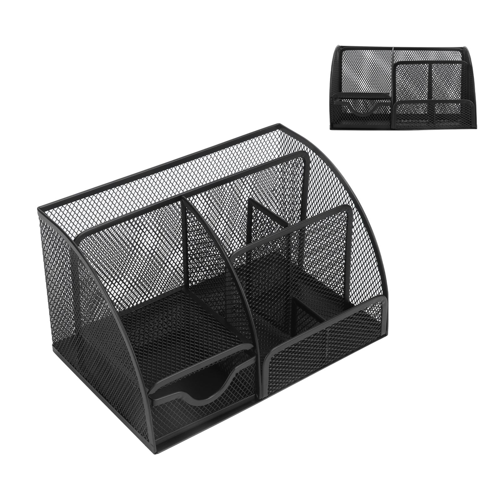 Desktop Mesh Pen Storage Holder 7 Compartments Multifunction Black for Home view 9