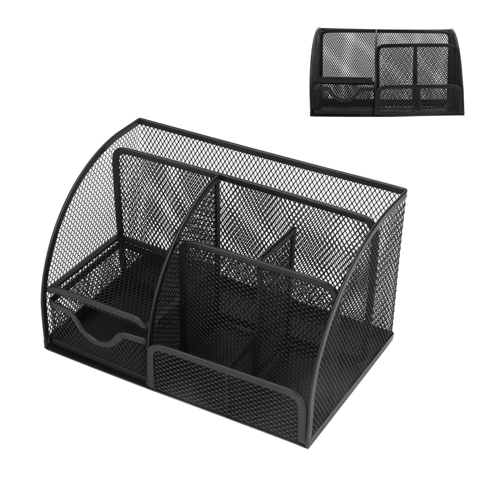 Desktop Mesh Pen Storage Holder 7 Compartments Multifunction Black for Home view 10