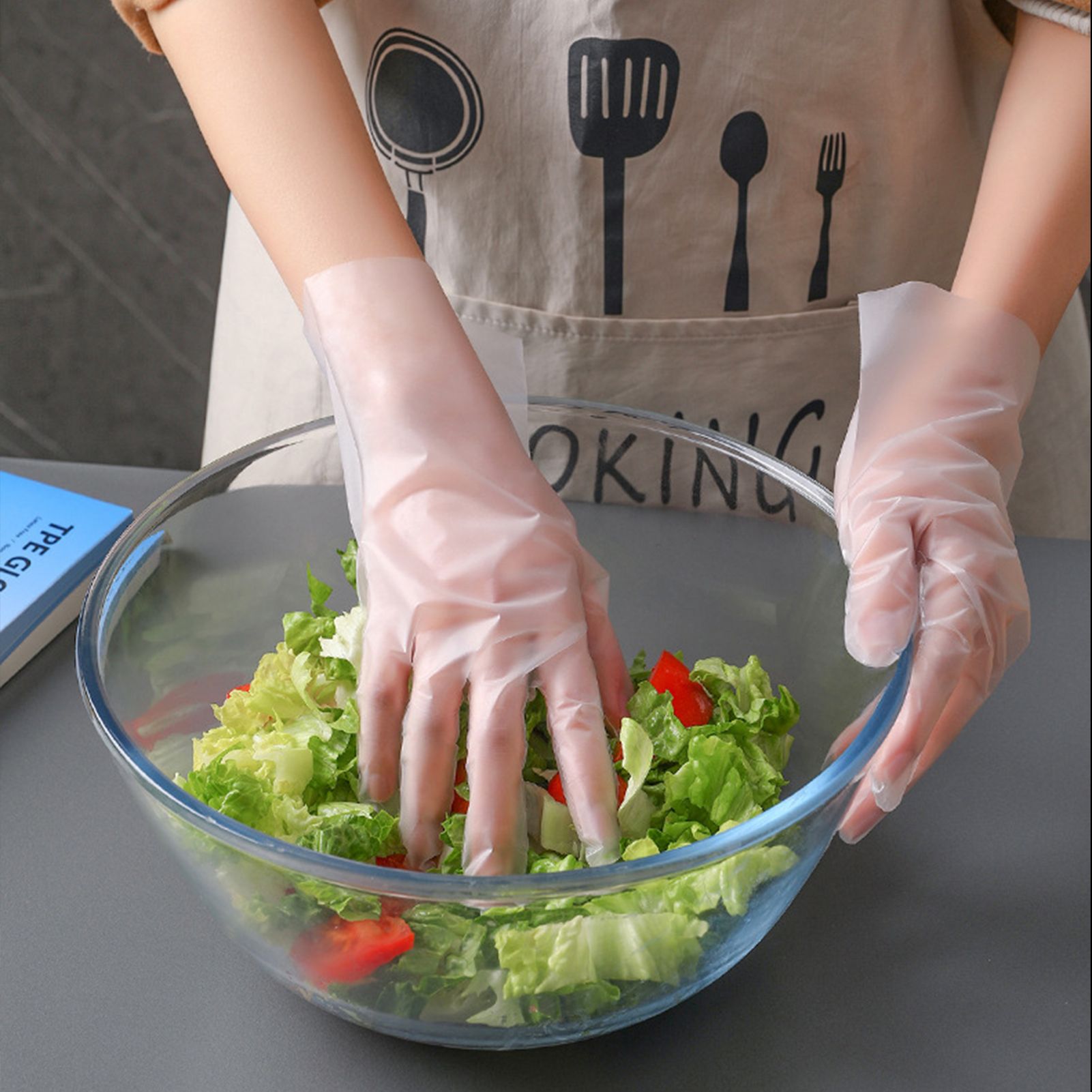 100PCS Disposable TPE Gloves Thicken Transparent Food Grade for Kitchen Baking view 9