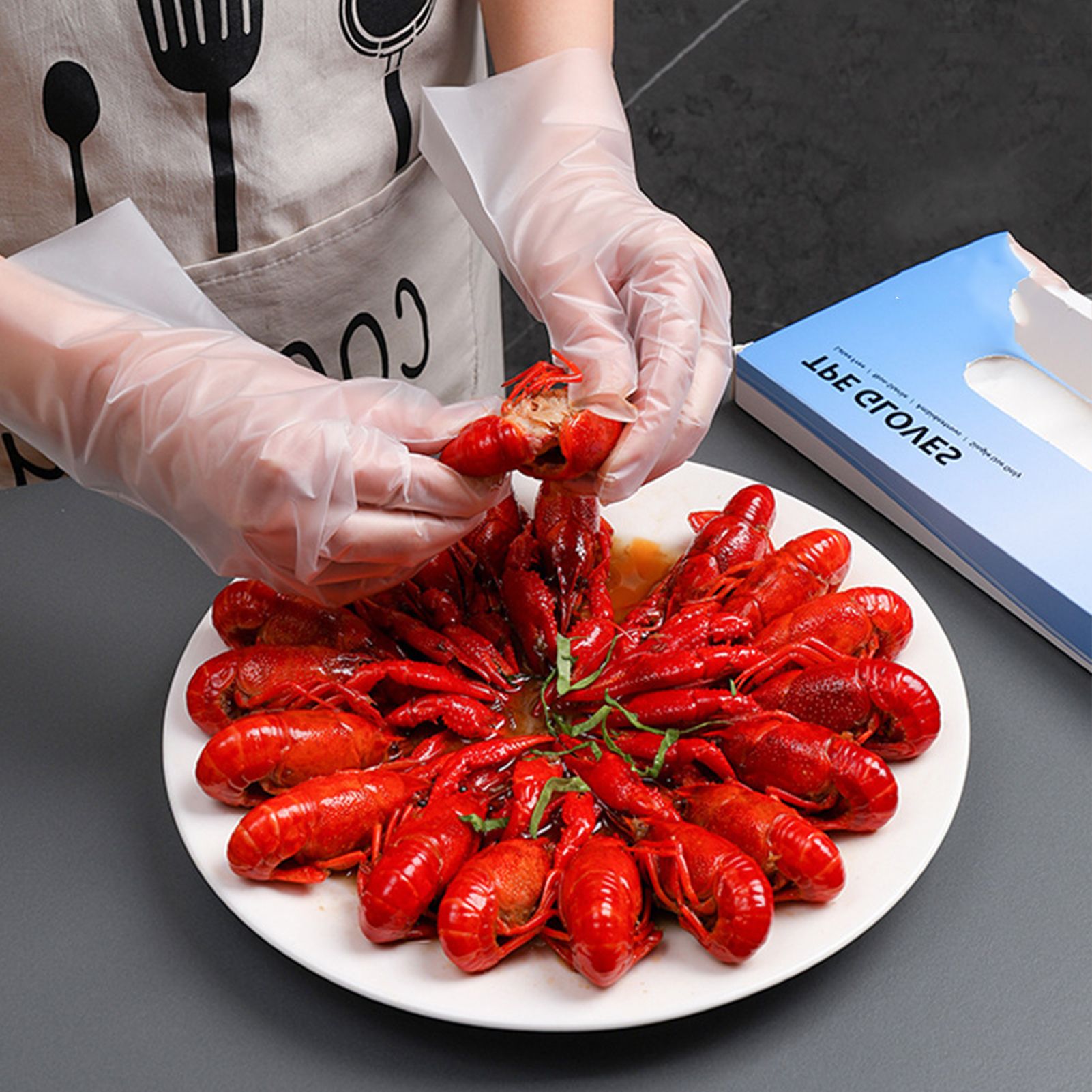 100PCS Disposable TPE Gloves Thicken Transparent Food Grade for Kitchen Baking view 13
