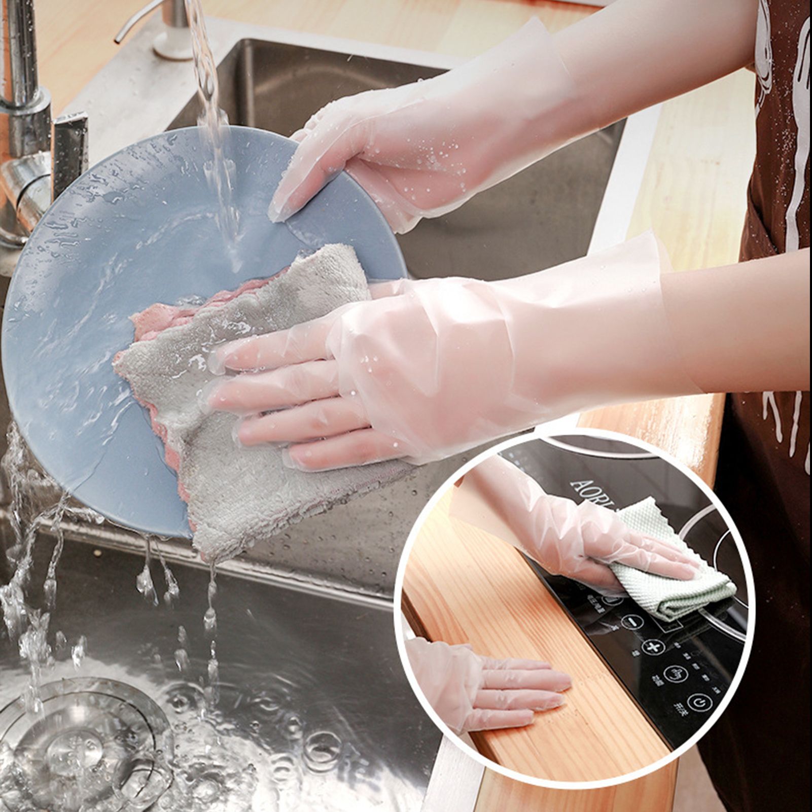 100PCS Disposable TPE Gloves Thicken Transparent Food Grade for Kitchen Baking view 7