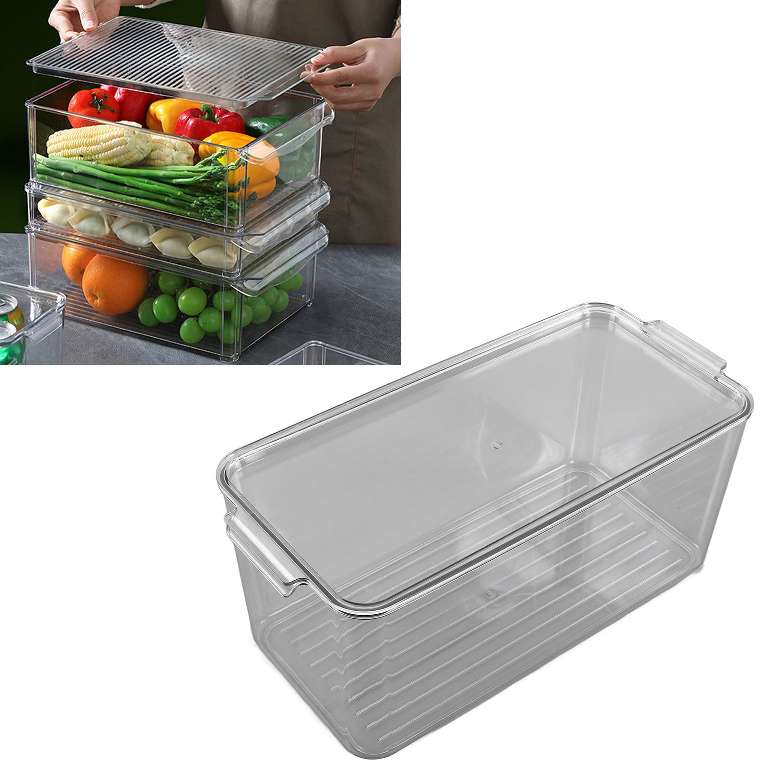 Plastic Storage Box Stackable Refrigerator Kitchen Clear Plastic Fruit view 11