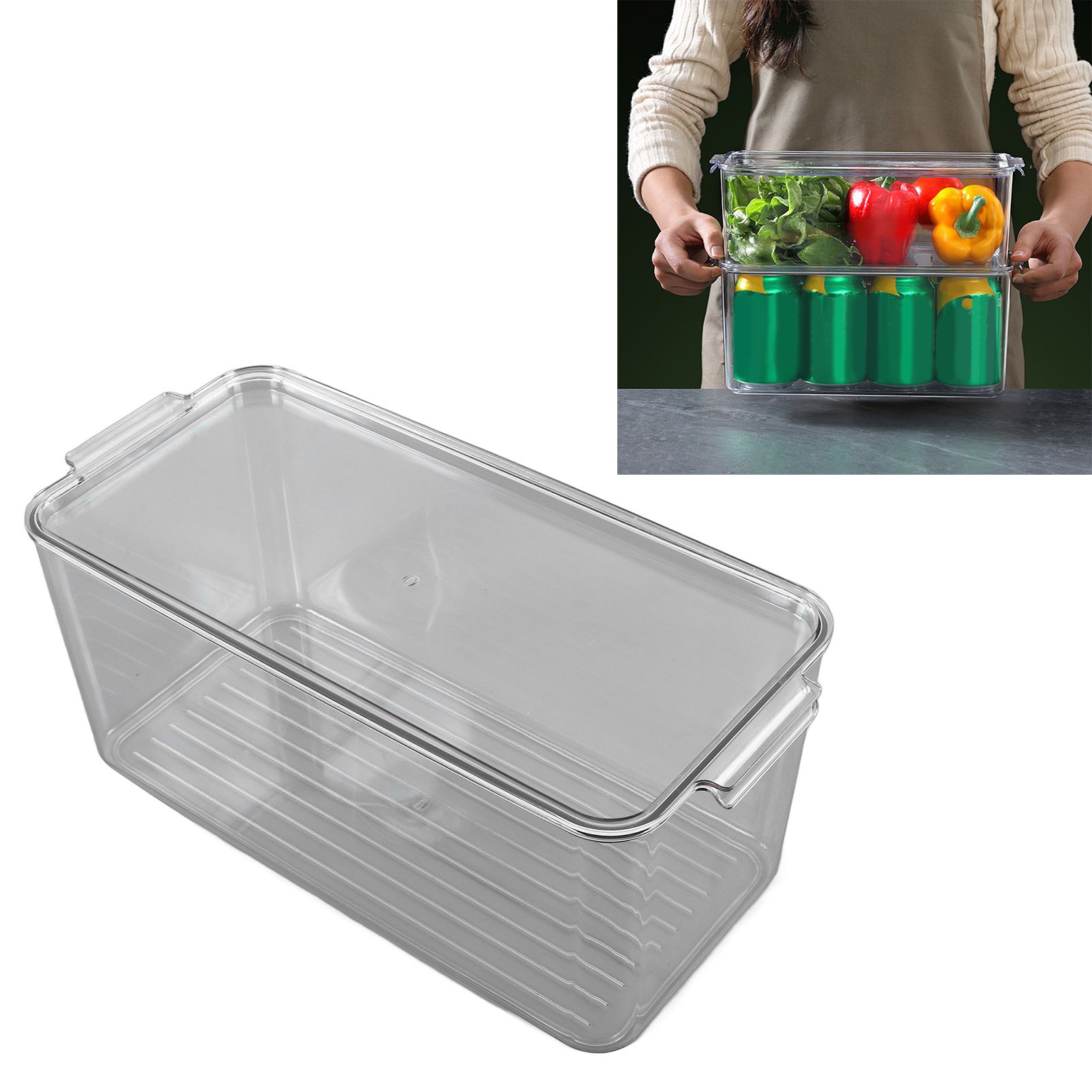 Plastic Storage Box Stackable Refrigerator Kitchen Clear Plastic Fruit view 12