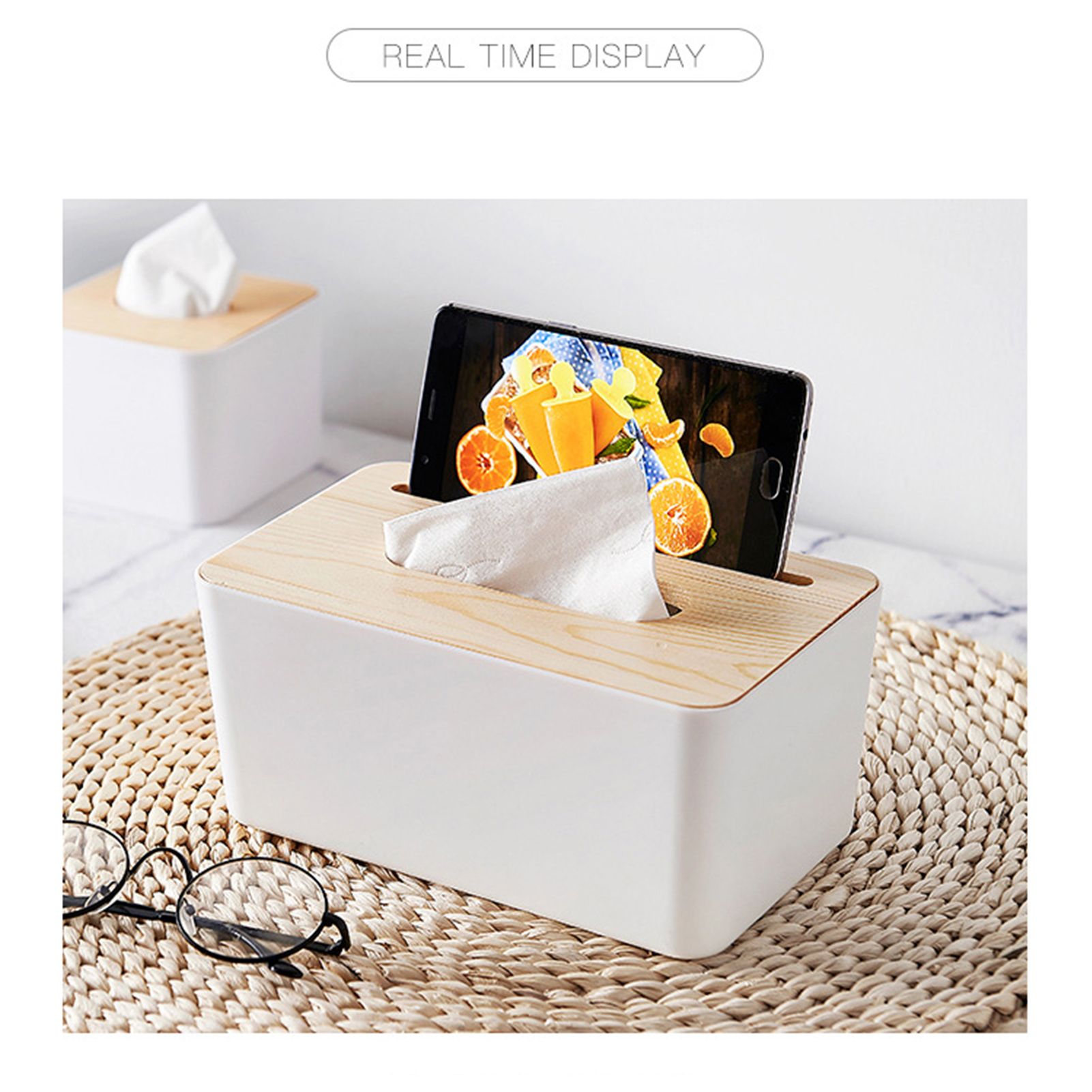 Tissue Box Holder Large Capacity Detachable Mini Tissue Storage Container for view 3
