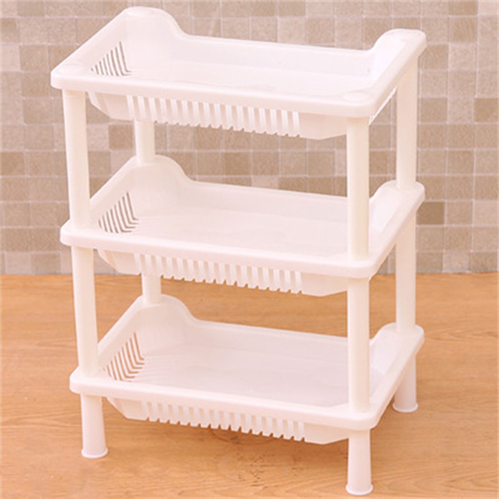 3 Layers Bathroom Standing Shelf Bathroom Stand PP Land Installation Bathroom view 2