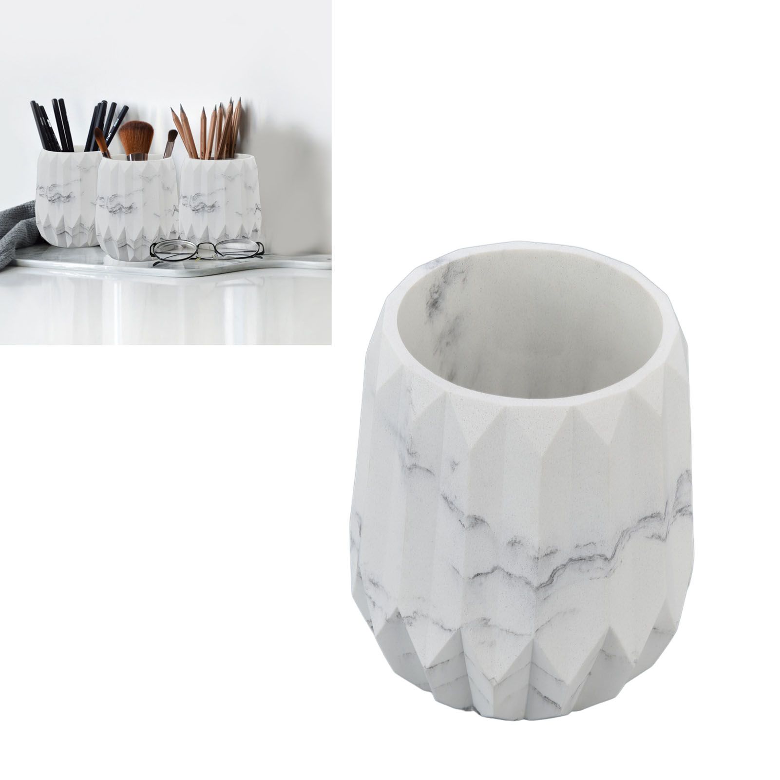 Makeup Brush Holder Durable Glossy Resin Large Capacity Modern Design Marble view 11
