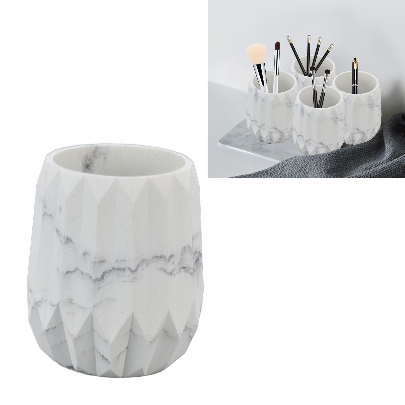 Makeup Brush Holder Durable Glossy Resin Large Capacity Modern Design Marble view 12