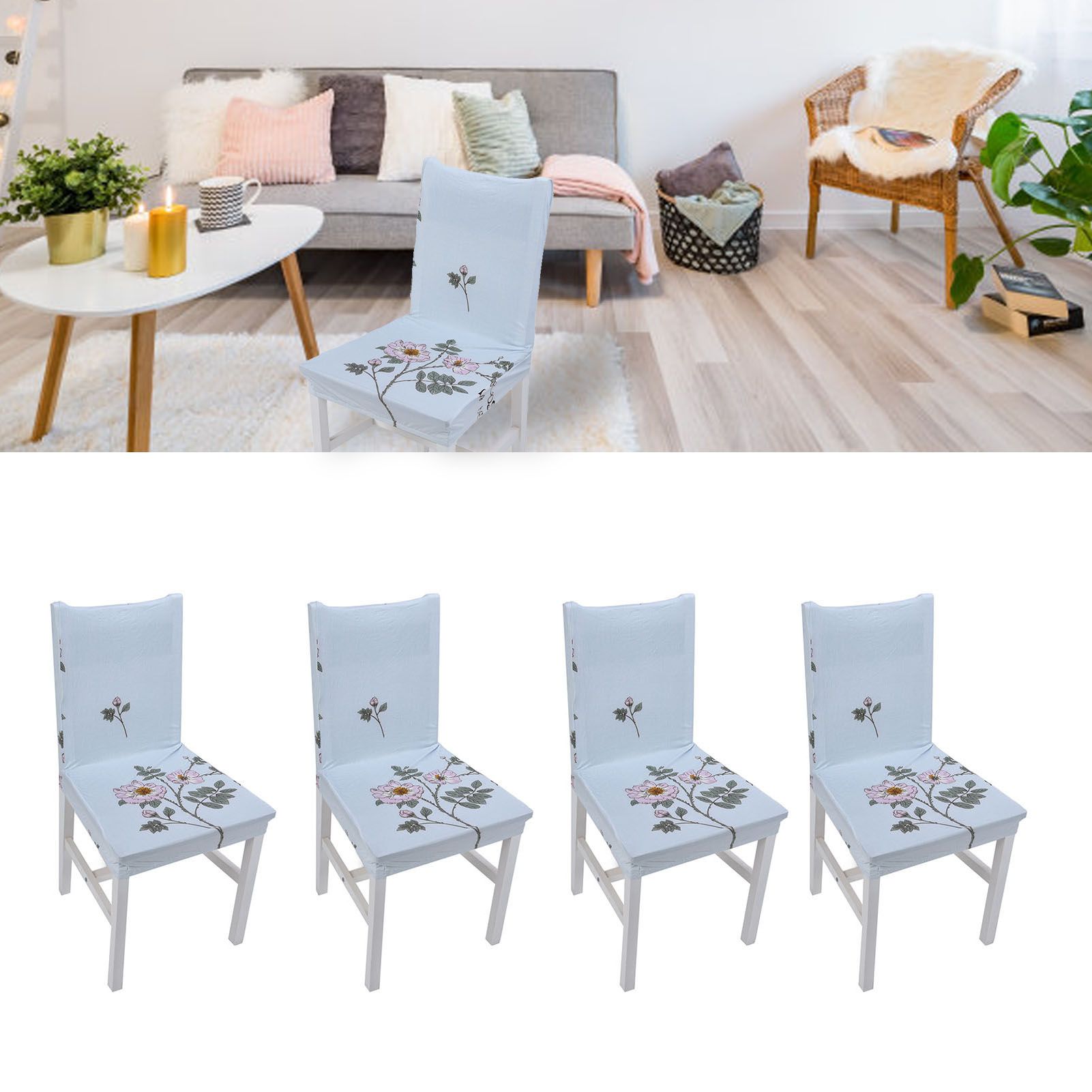 4Pcs Chair Slipcover High Elasticity Stylish Elegant Design Dustproof Dining view 12