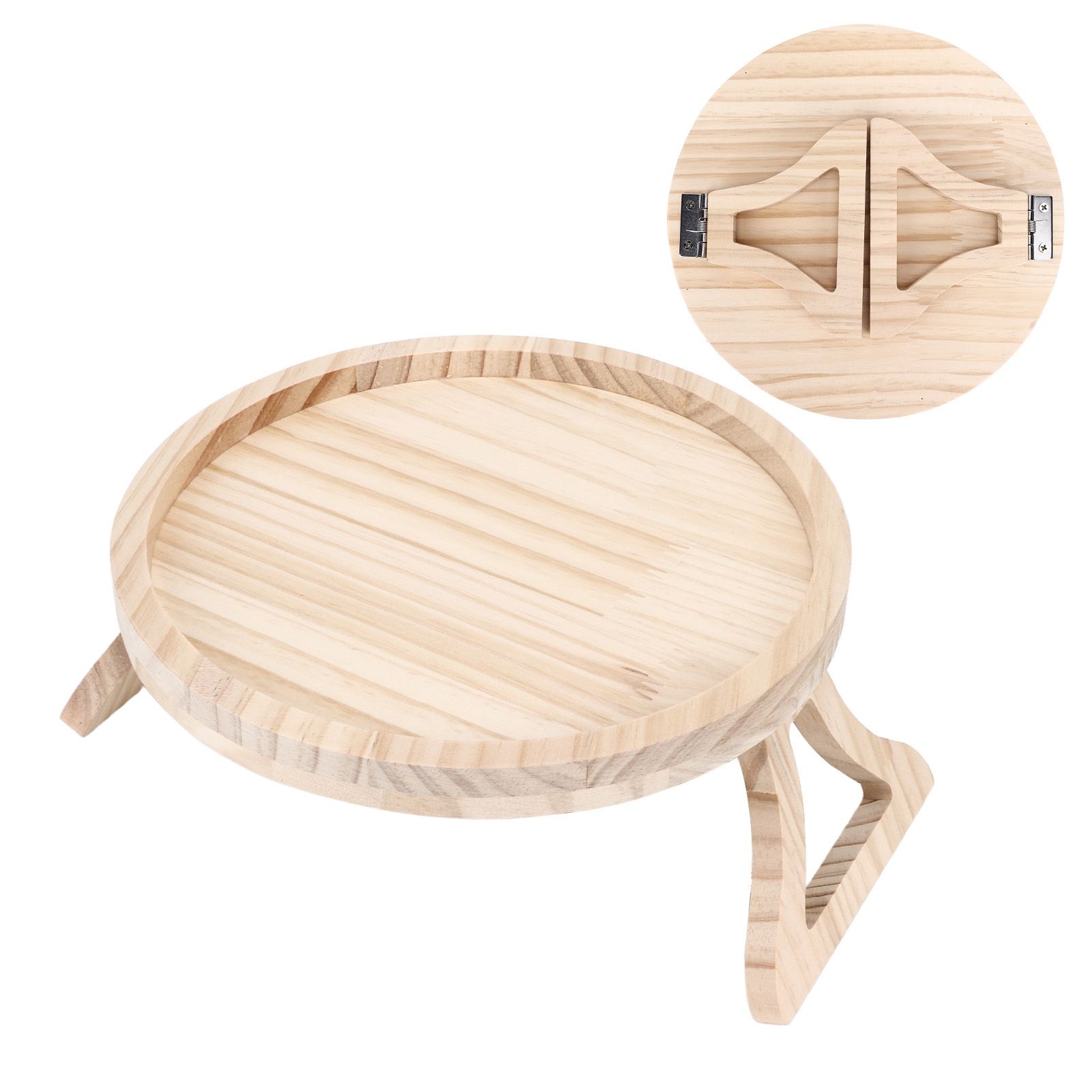 Clip On Tray Natural Bamboo 9.8in Round Home Couch Sofa Armrest Clip Tray view 9
