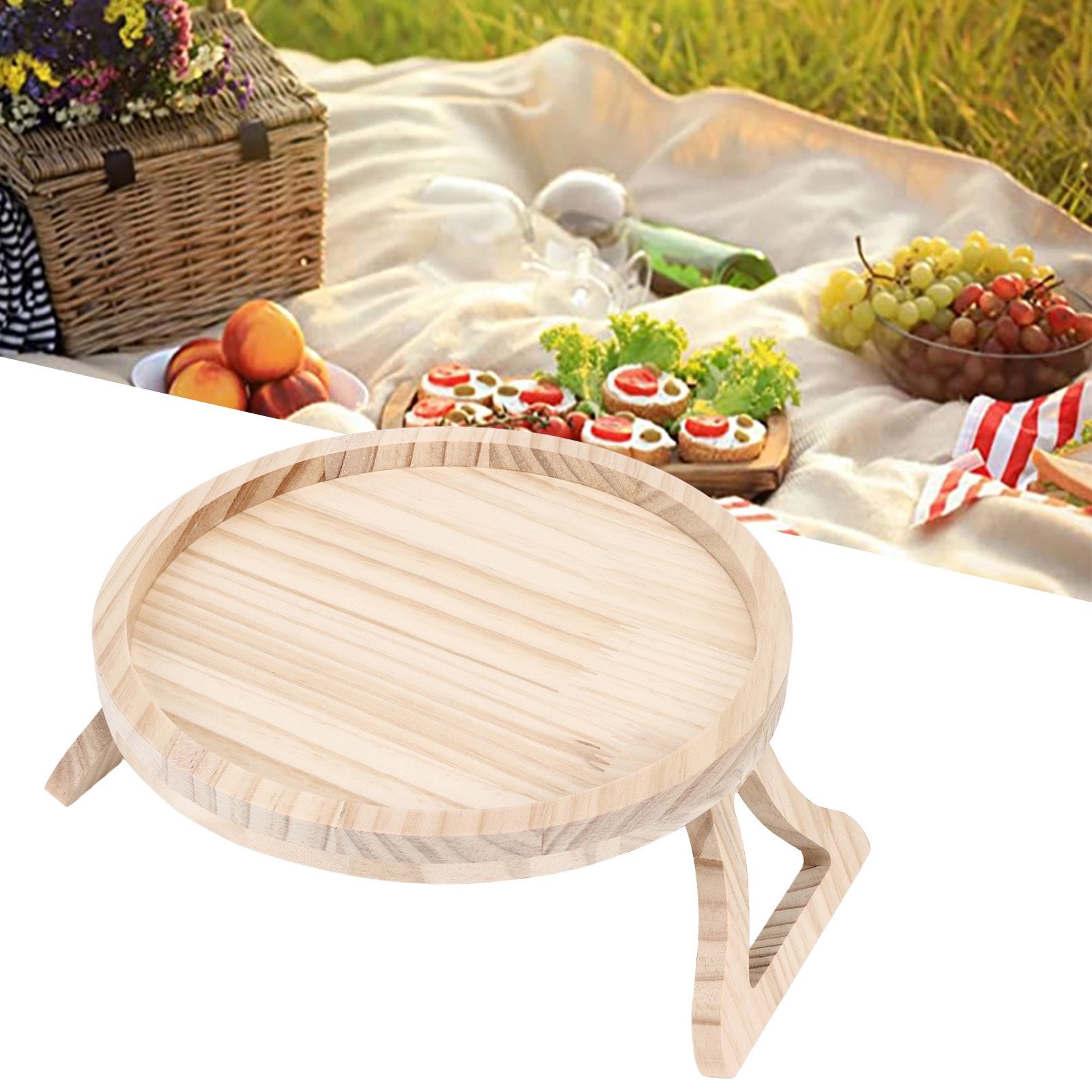 Clip On Tray Natural Bamboo 9.8in Round Home Couch Sofa Armrest Clip Tray view 12