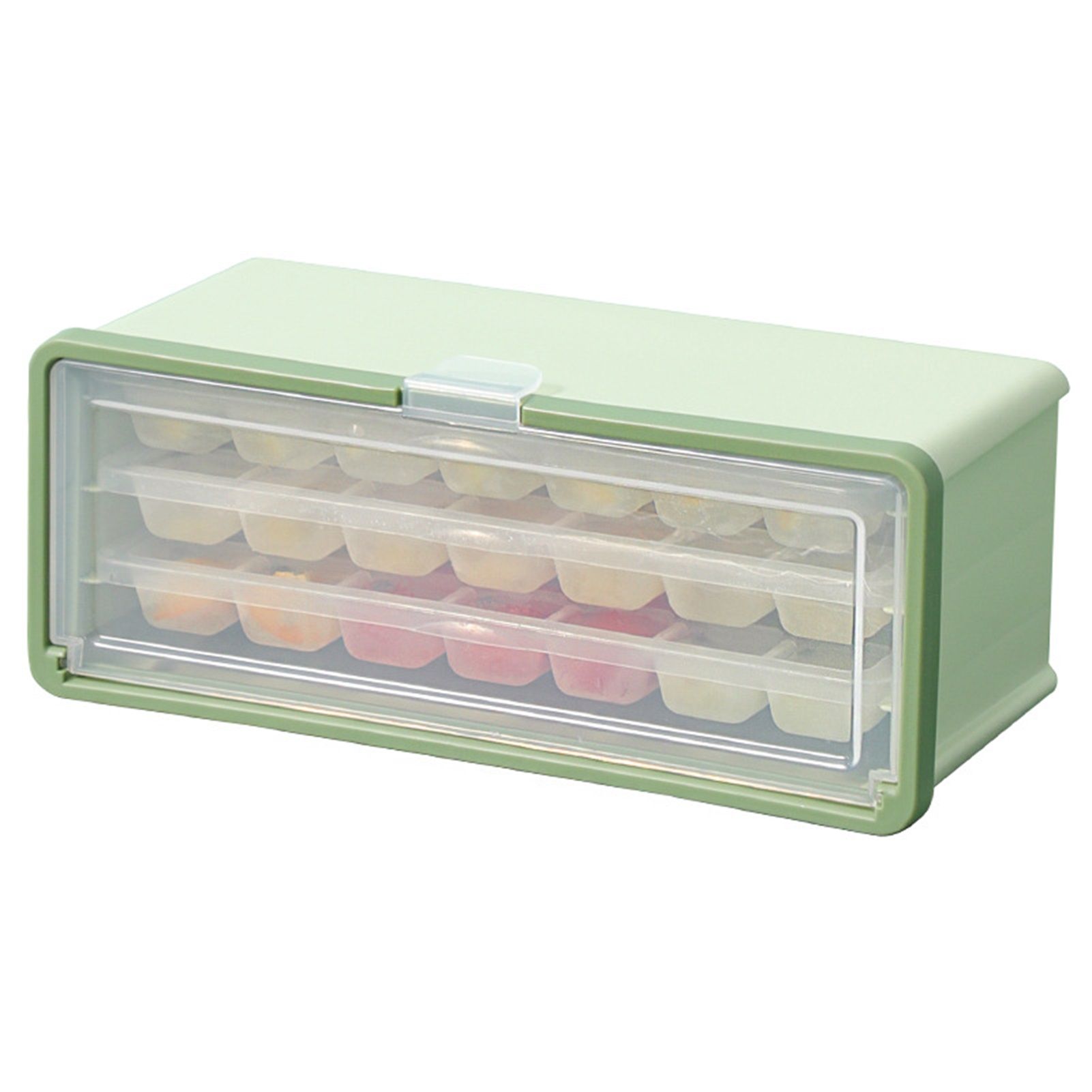 3 Layer Ice Cube Tray Large Capacity Easy Demoulding Pull Out Ice Cube Bin