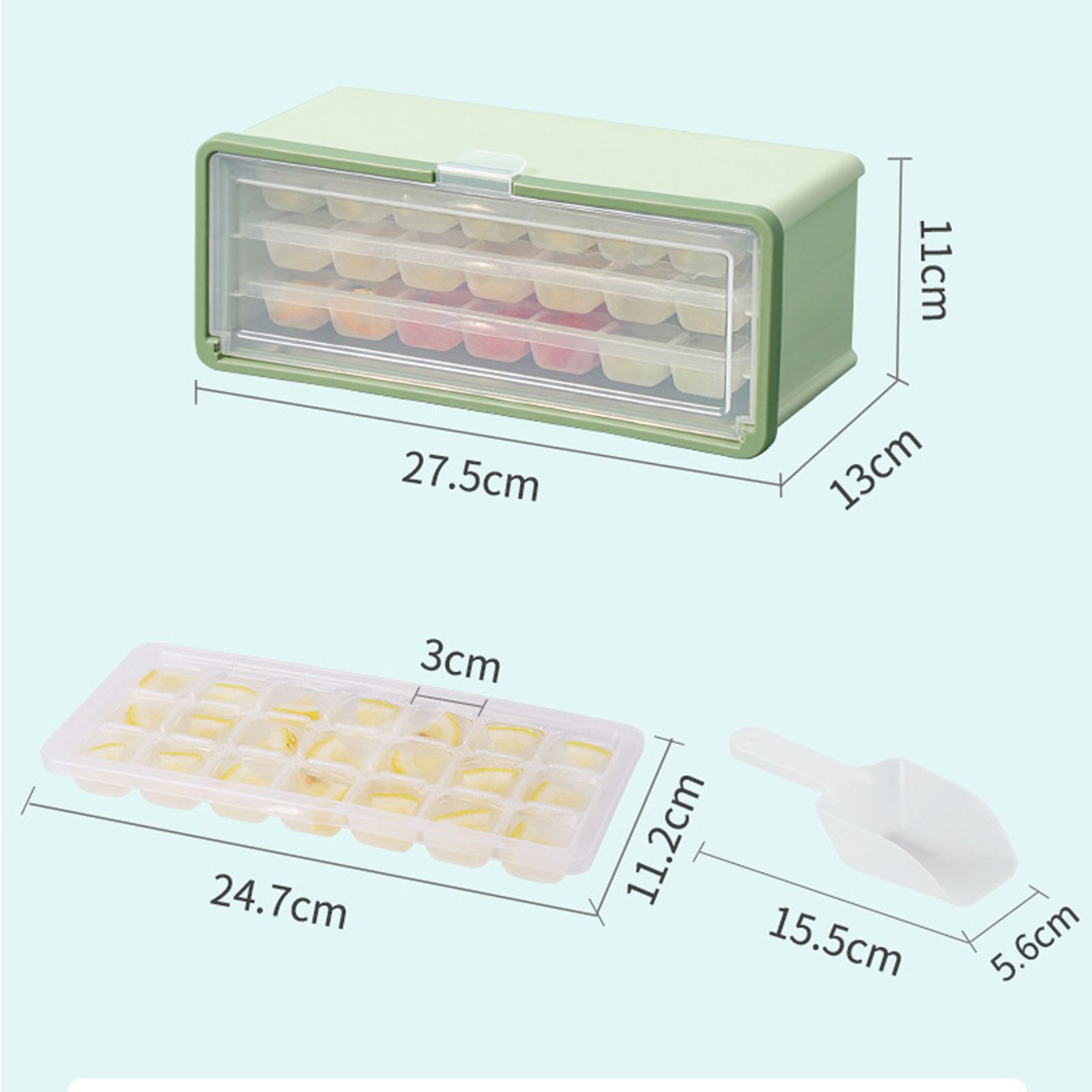 3 Layer Ice Cube Tray Large Capacity Easy Demoulding Pull Out Ice Cube Bin view 6