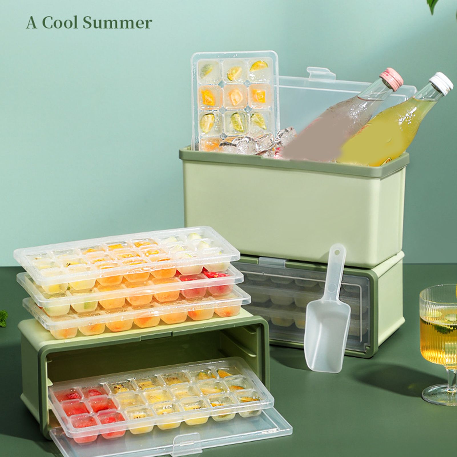 3 Layer Ice Cube Tray Large Capacity Easy Demoulding Pull Out Ice Cube Bin view 8