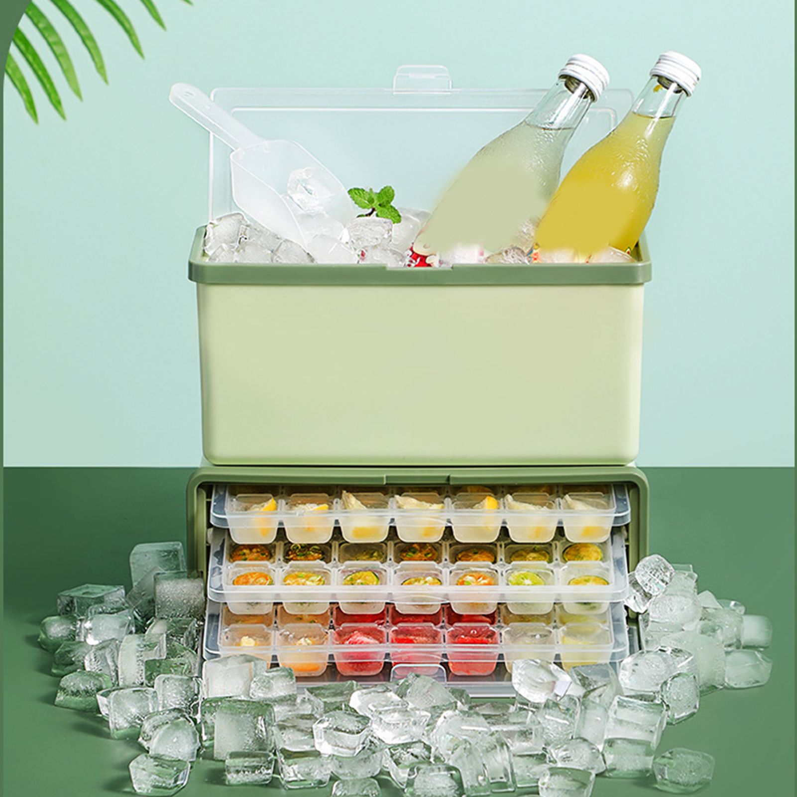 3 Layer Ice Cube Tray Large Capacity Easy Demoulding Pull Out Ice Cube Bin view 9