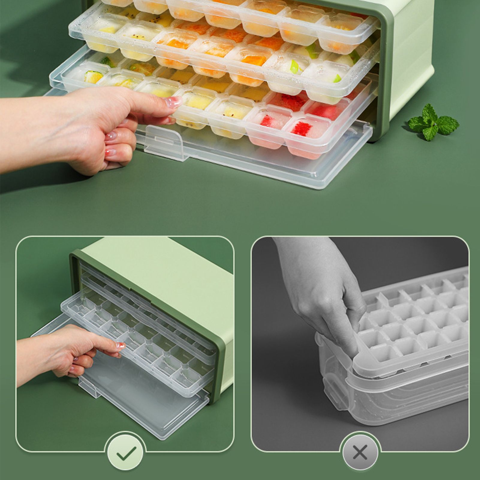 3 Layer Ice Cube Tray Large Capacity Easy Demoulding Pull Out Ice Cube Bin view 11