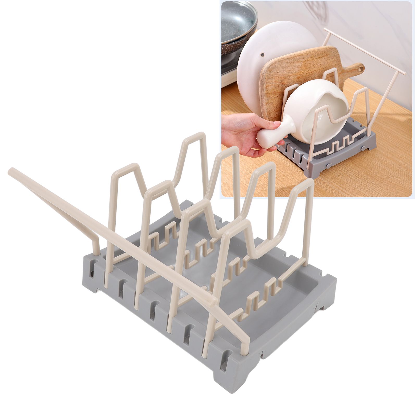 Pot Lid Holder Durable PP Space Saving Stable Nonslip Base Wide Application view 11