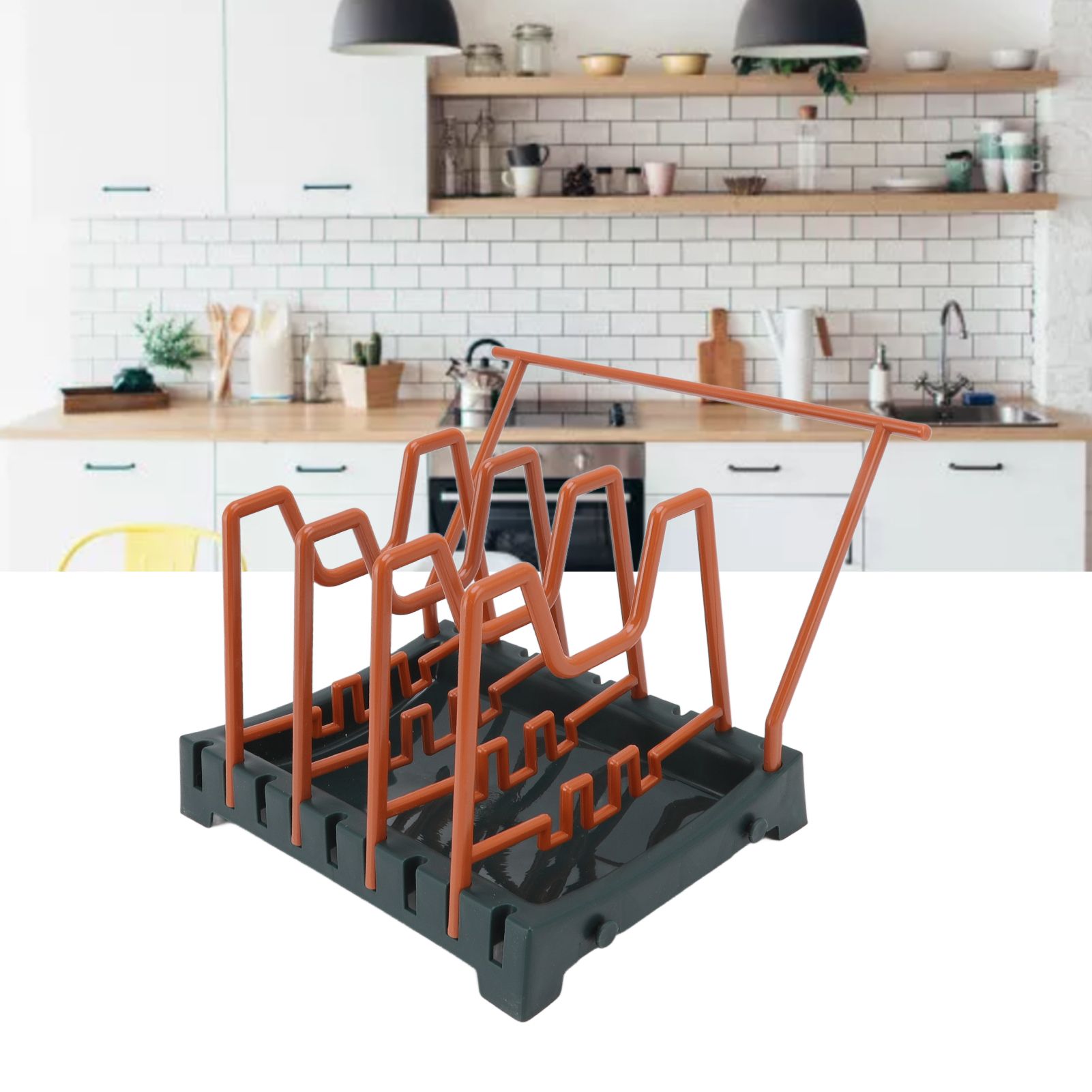 Pot Lid Holder Durable PP Space Saving Stable Nonslip Base Wide Application view 12