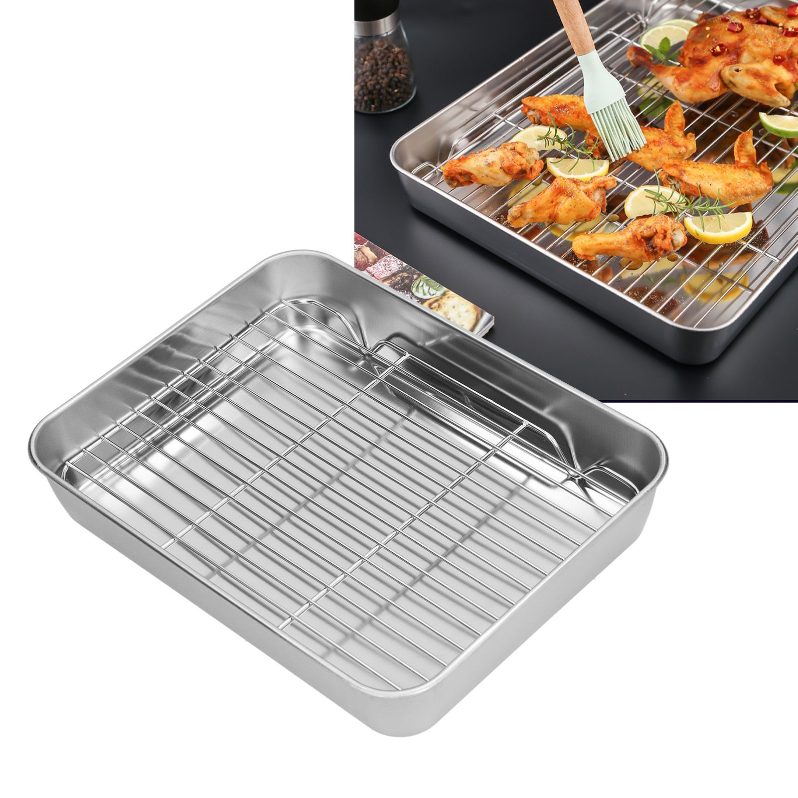 Roasting Pan and Rack Set Stainless Steel Easy Clean Rectangular Roaster with view 12