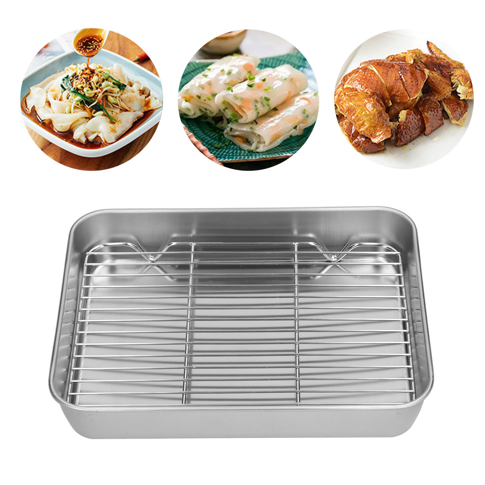 Roasting Pan and Rack Set Stainless Steel Easy Clean Rectangular Roaster with view 11