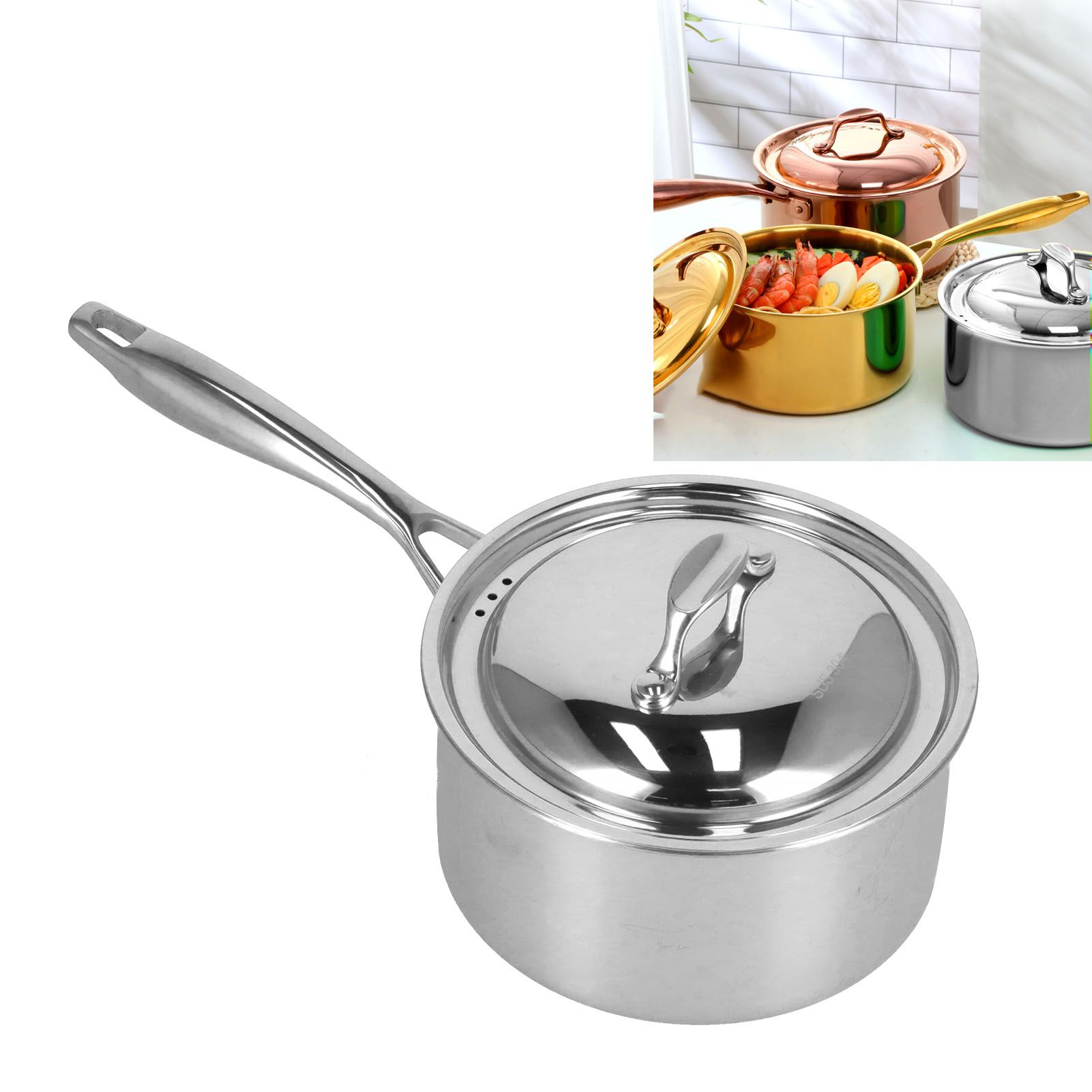 Sauce Pan 304 Stainless Steel Anti Slip Multipurpose Thicken Milk Pot with Lid view 11