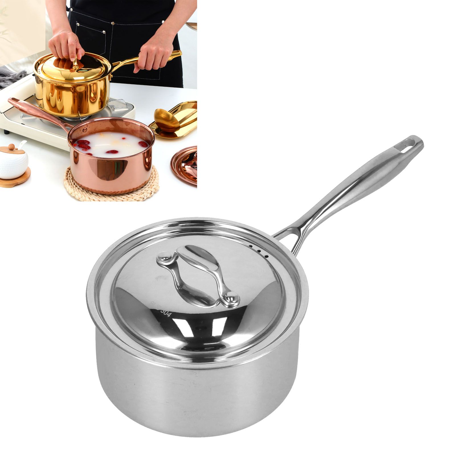 Sauce Pan 304 Stainless Steel Anti Slip Multipurpose Thicken Milk Pot with Lid view 12