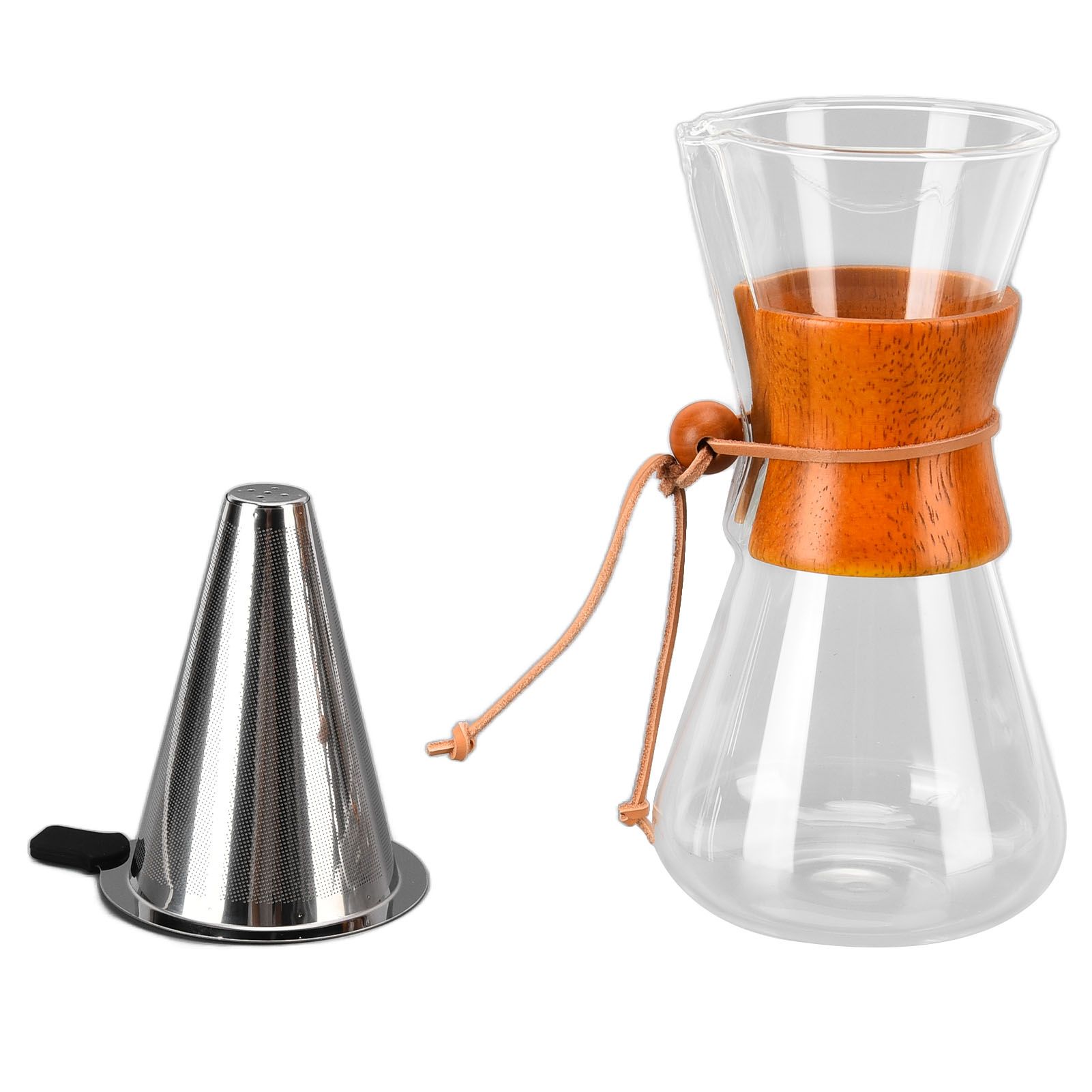 550ml Pour Over Coffee Dripper Bamboo Classic Heat Resistant Glass Coffee — image 1