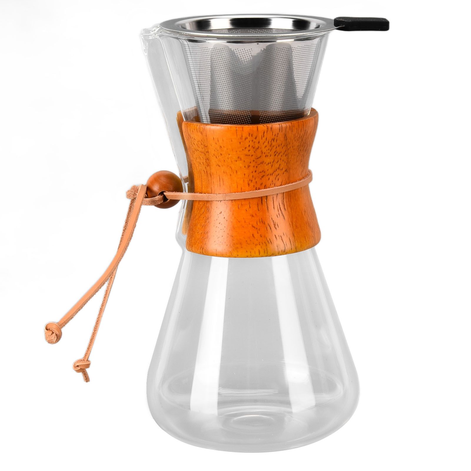 550ml Pour Over Coffee Dripper Bamboo Classic Heat Resistant Glass Coffee view 2