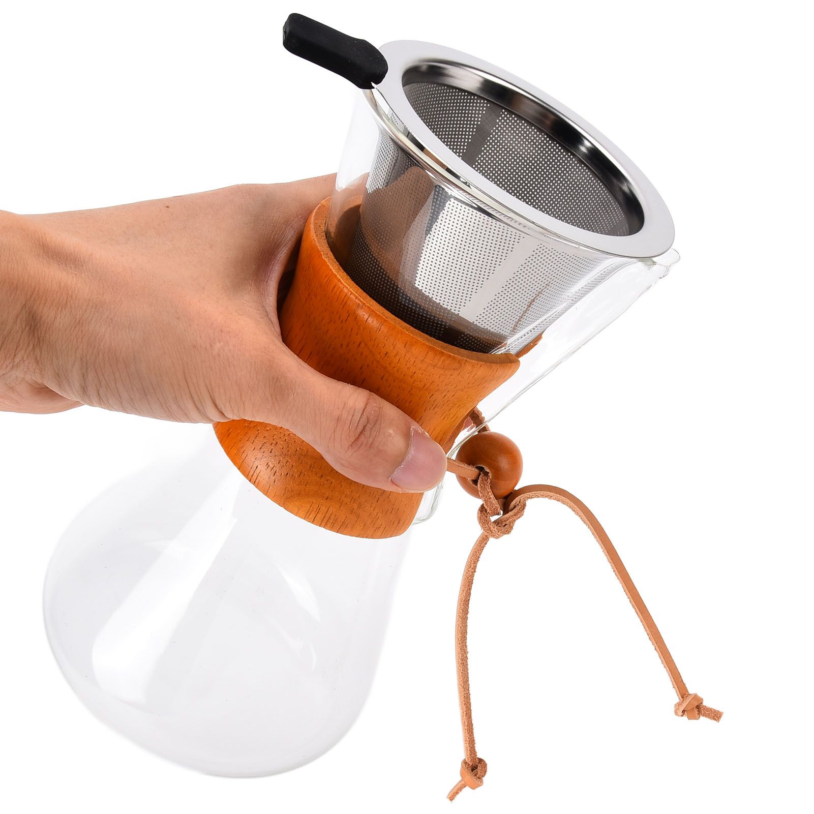 550ml Pour Over Coffee Dripper Bamboo Classic Heat Resistant Glass Coffee view 10