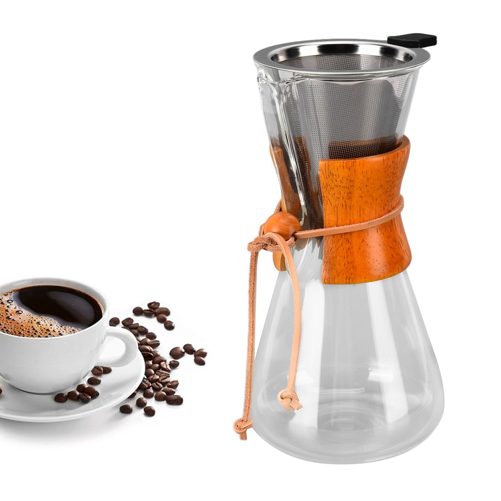 550ml Pour Over Coffee Dripper Bamboo Classic Heat Resistant Glass Coffee view 11