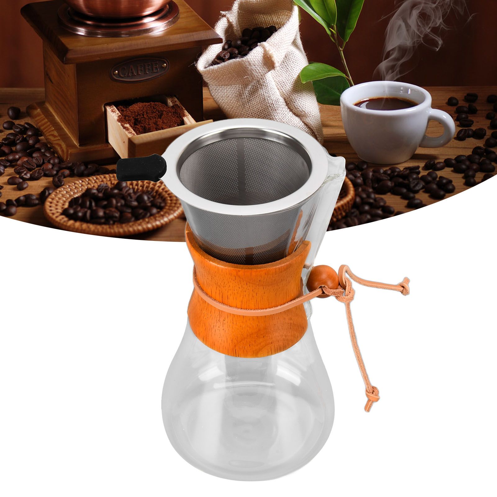 550ml Pour Over Coffee Dripper Bamboo Classic Heat Resistant Glass Coffee view 12