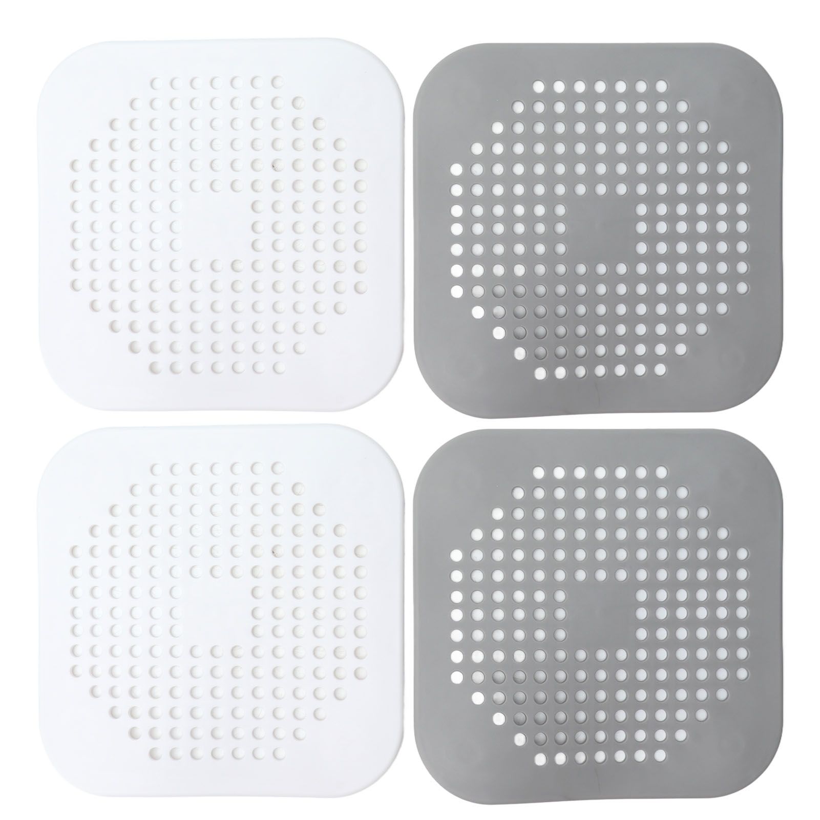 4 Pcs Drain Hair Catcher Square TPR Shower Hair Stopper with Suction Cup for
