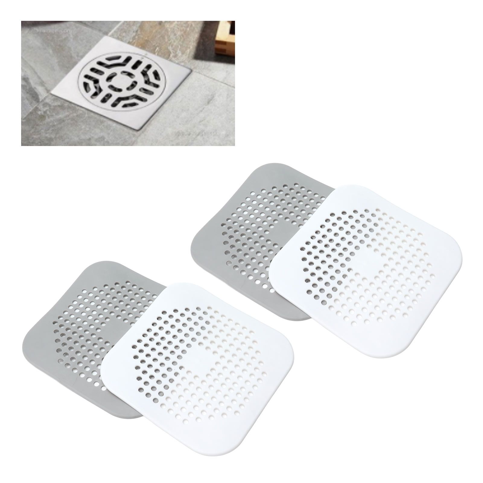 4 Pcs Drain Hair Catcher Square TPR Shower Hair Stopper with Suction Cup for view 12
