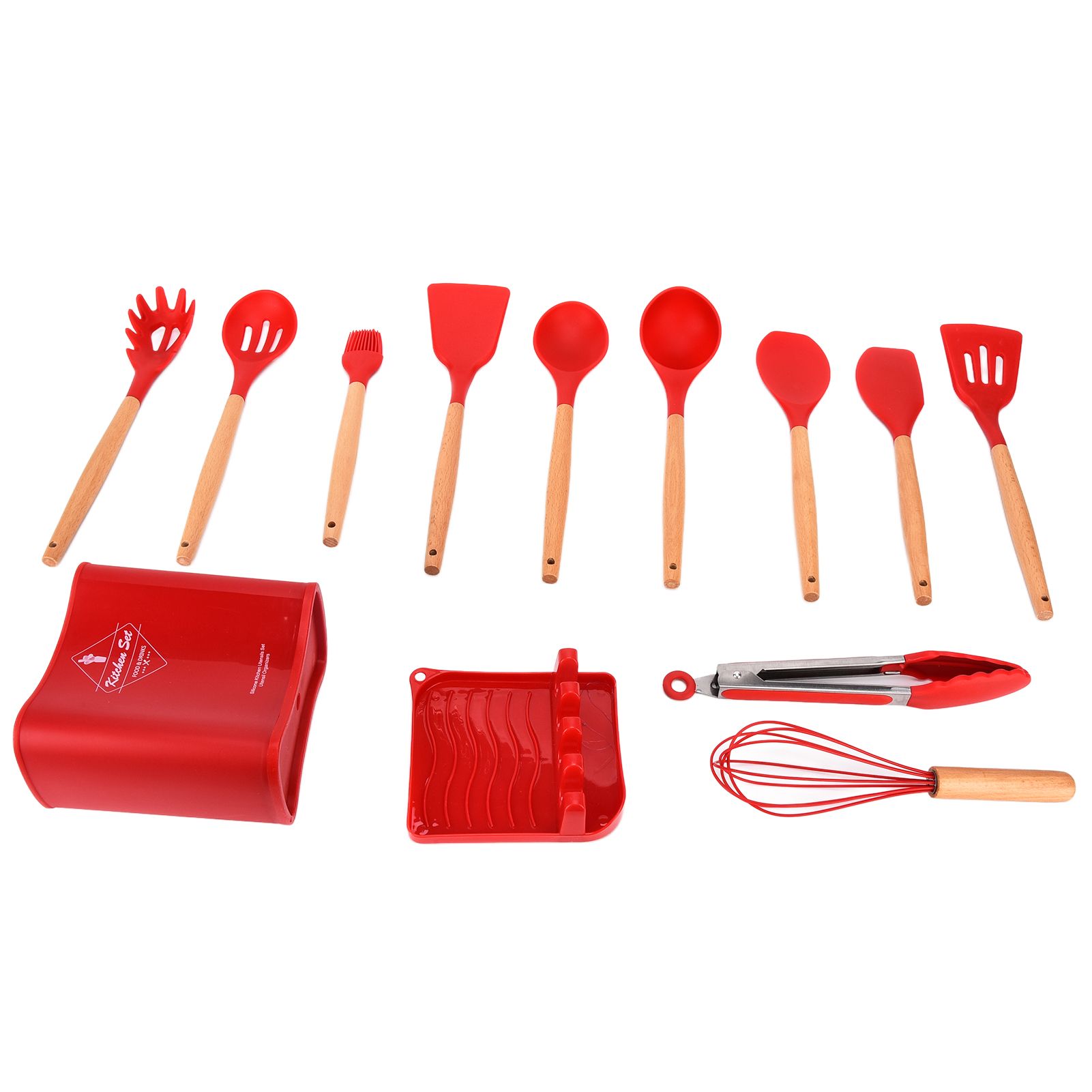 13Pcs Silicone Cooking Utensils Set Non Stick Spatula Shovel Wooden Handle view 2